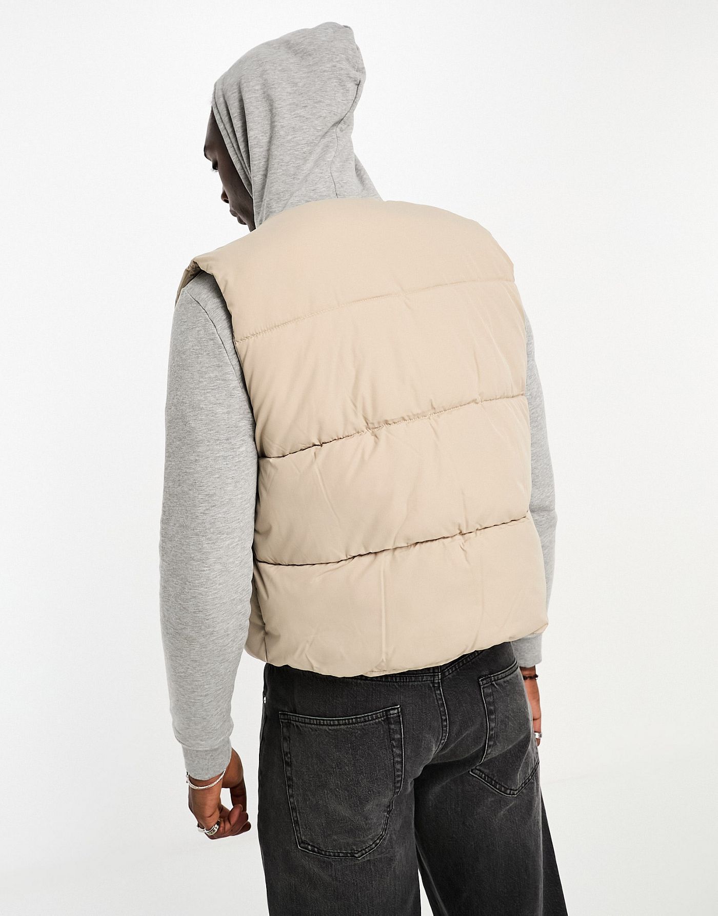 ADPT oversized cropped puffer gilet in beige