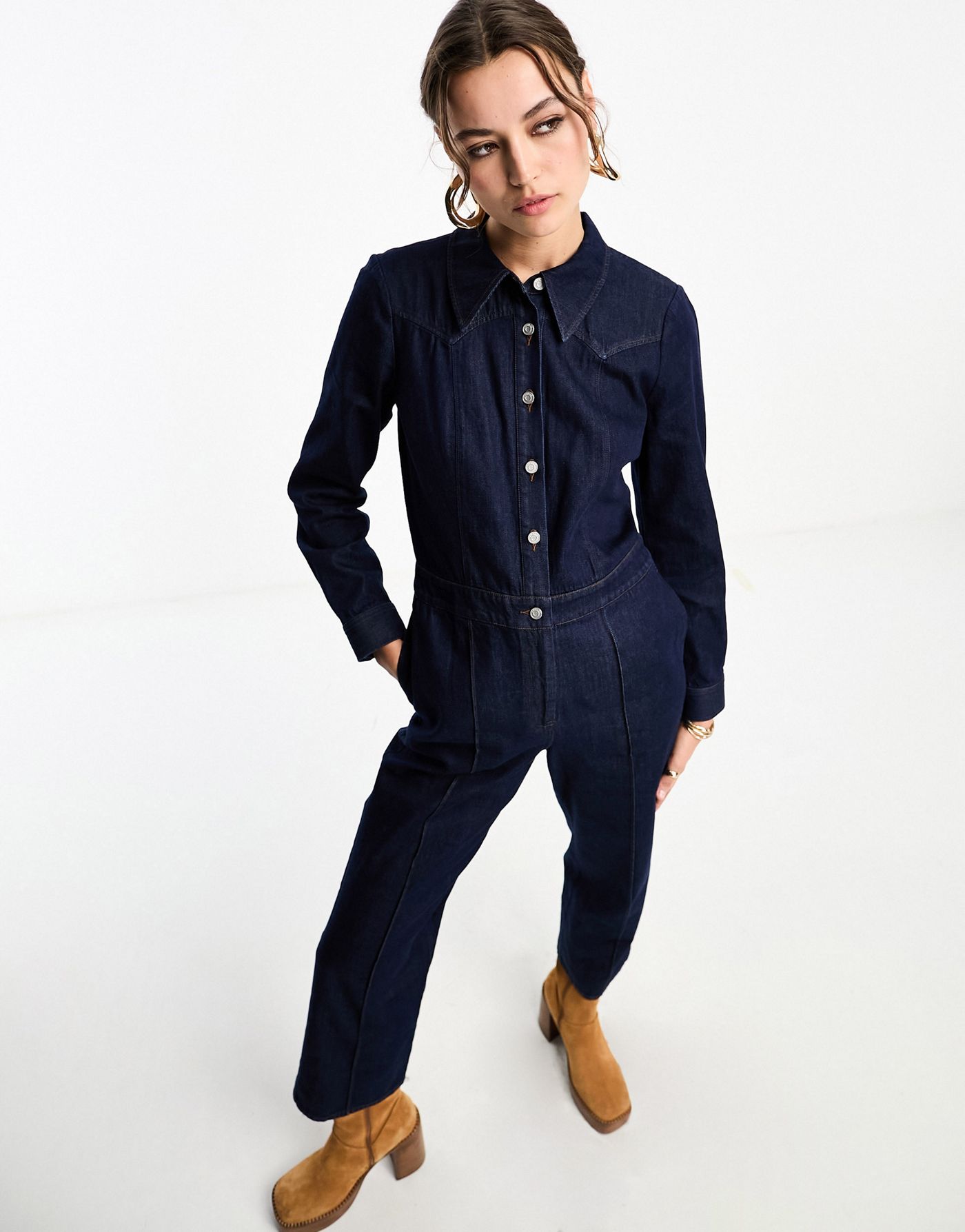 Whistles western denim button front jumpsuit 