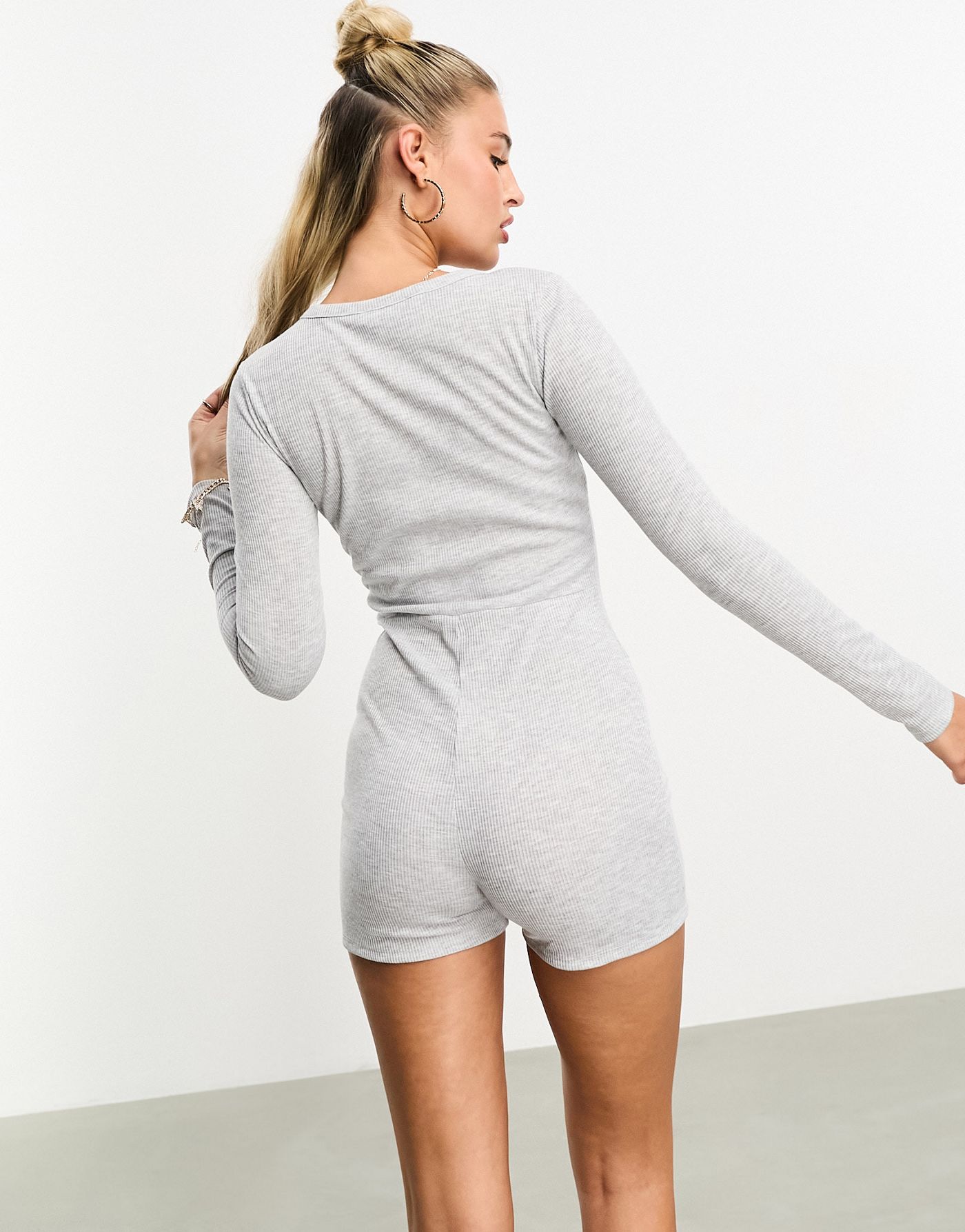 ASOS DESIGN casual soft ribbed playsuit in grey marl