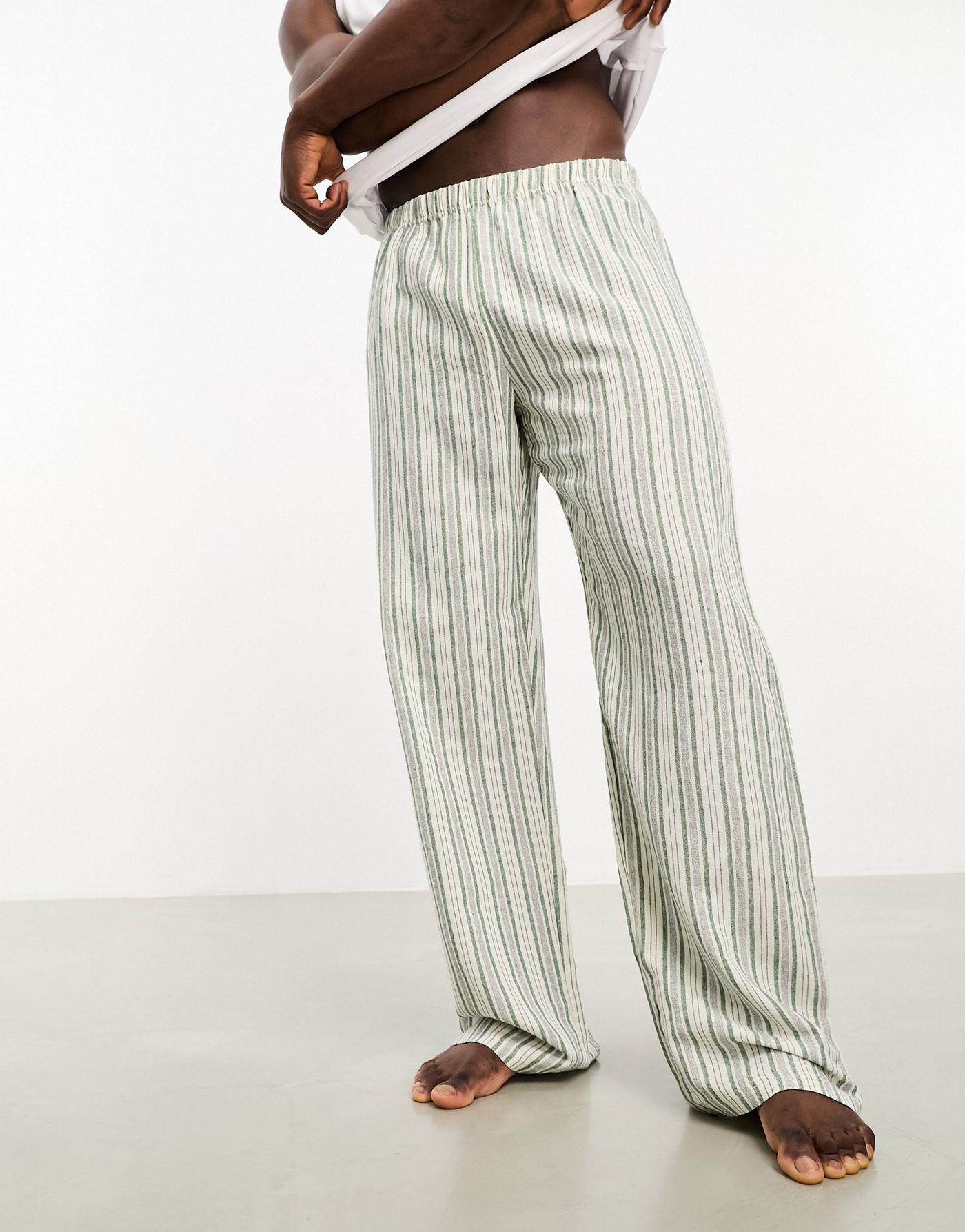 ASOS DESIGN lounge bottoms in textured stripe in beige and green