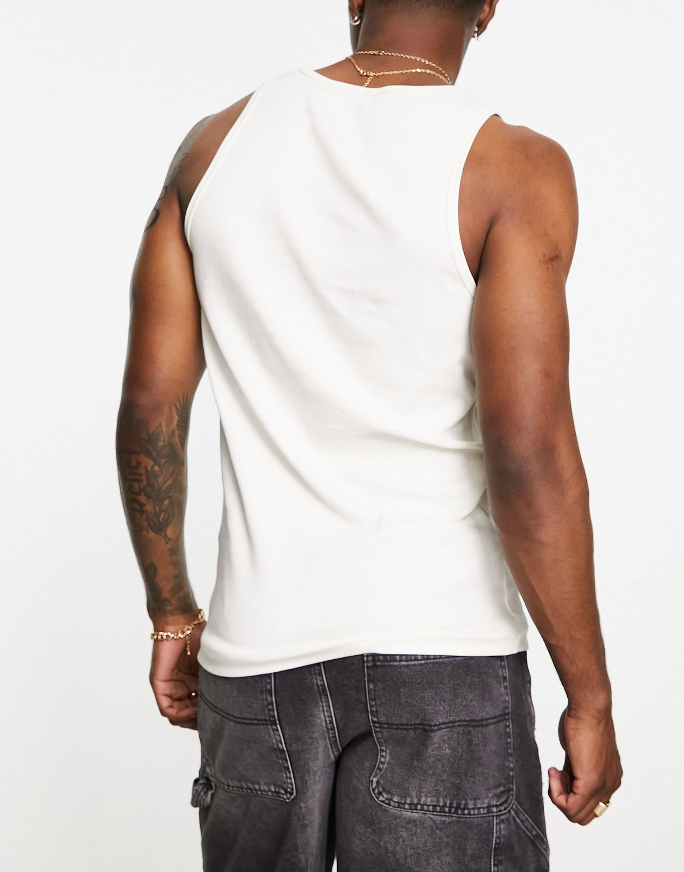 ASOS DESIGN 3 pack muscle rib vest with crew neck in grey, beige and cream