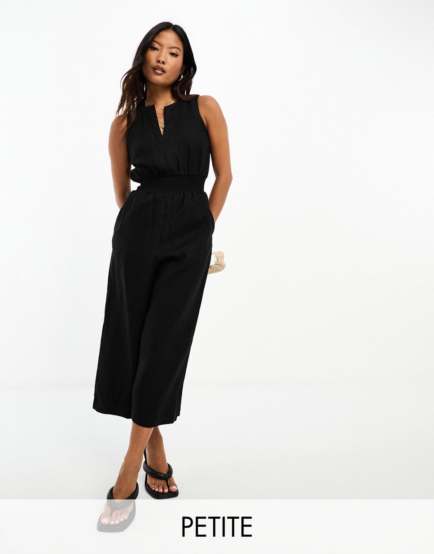 Whistles Petite Danny linen jumpsuit in black