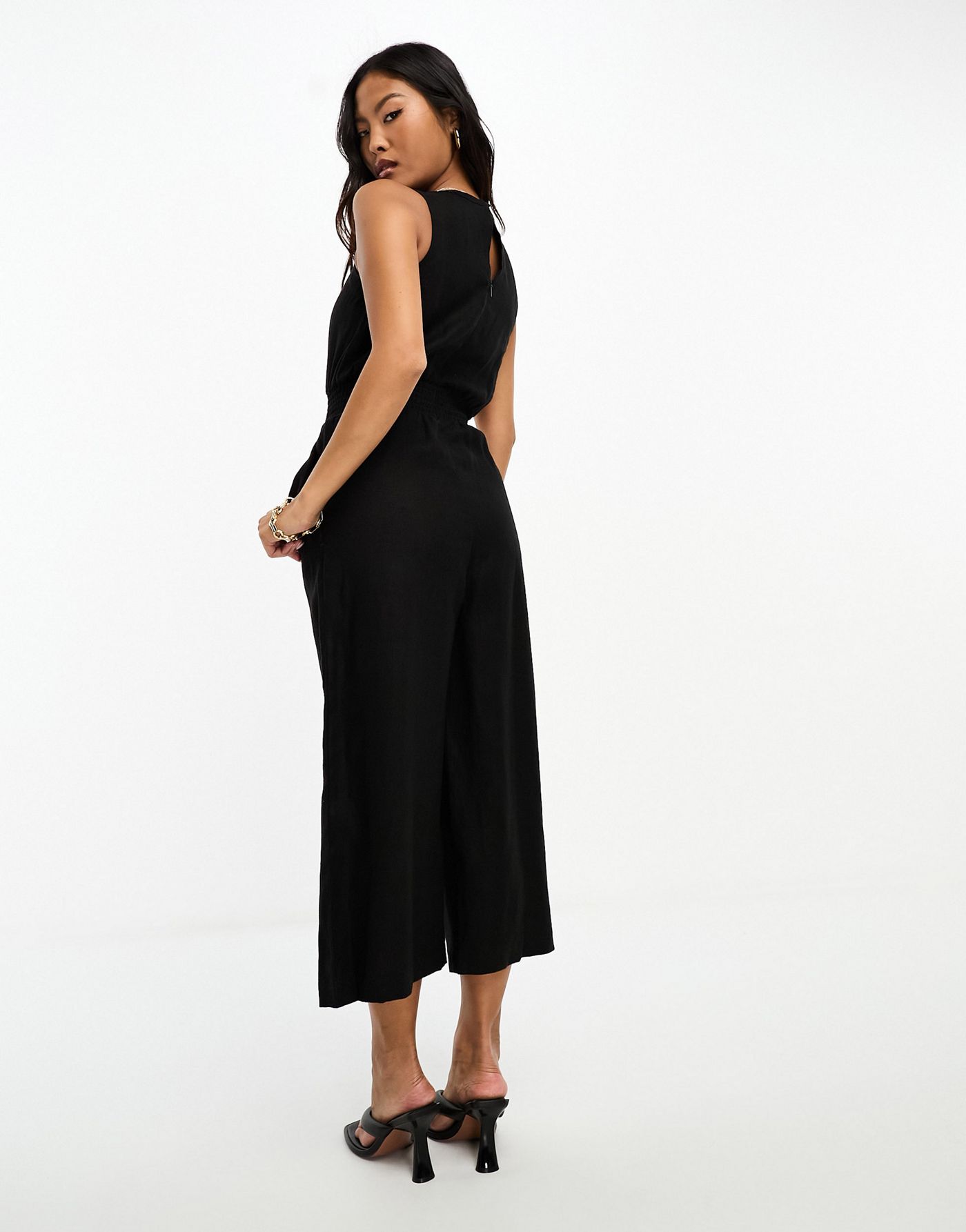 Whistles Petite Danny linen jumpsuit in black