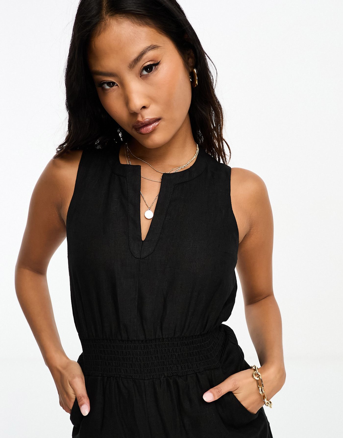 Whistles Petite Danny linen jumpsuit in black