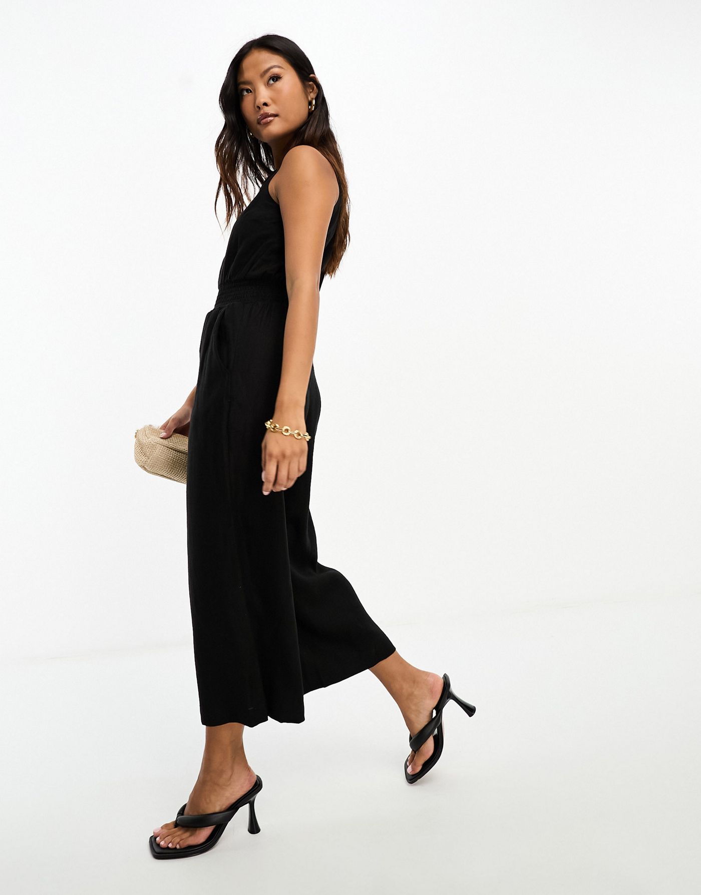 Whistles Petite Danny linen jumpsuit in black