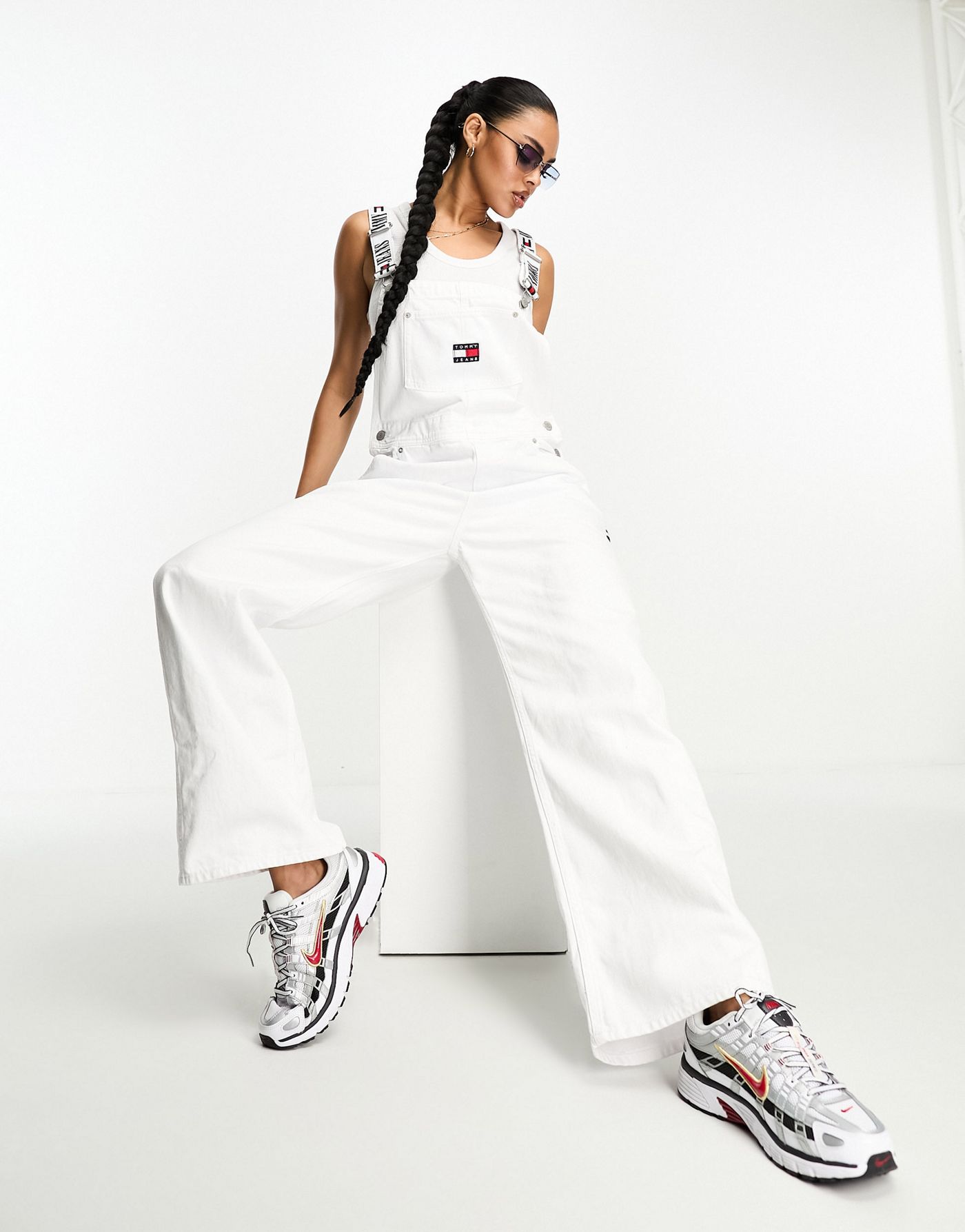 Tommy Jeans denim dungaree in white 