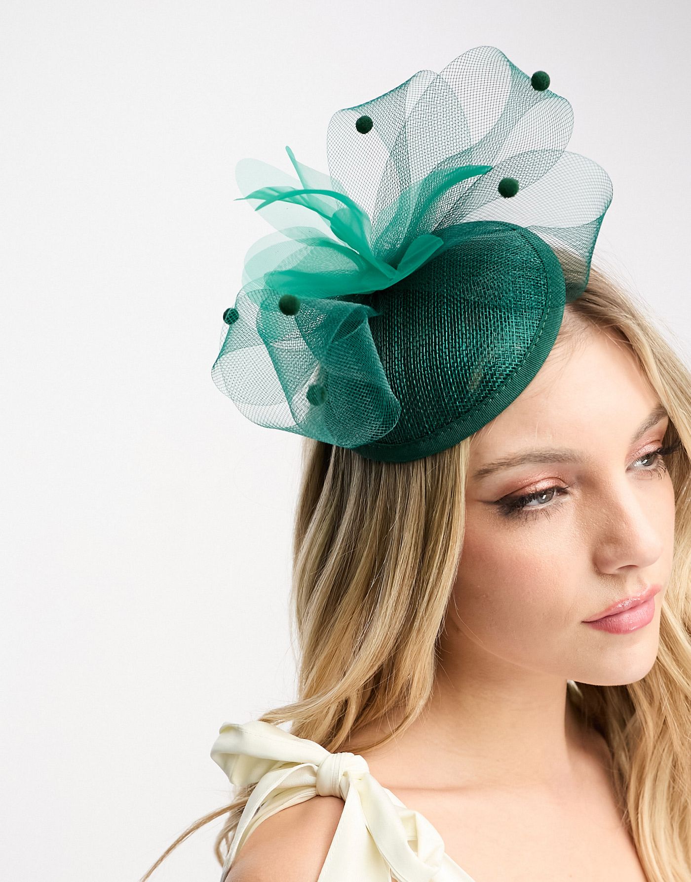 My Accessories London disc fascinator in dark green