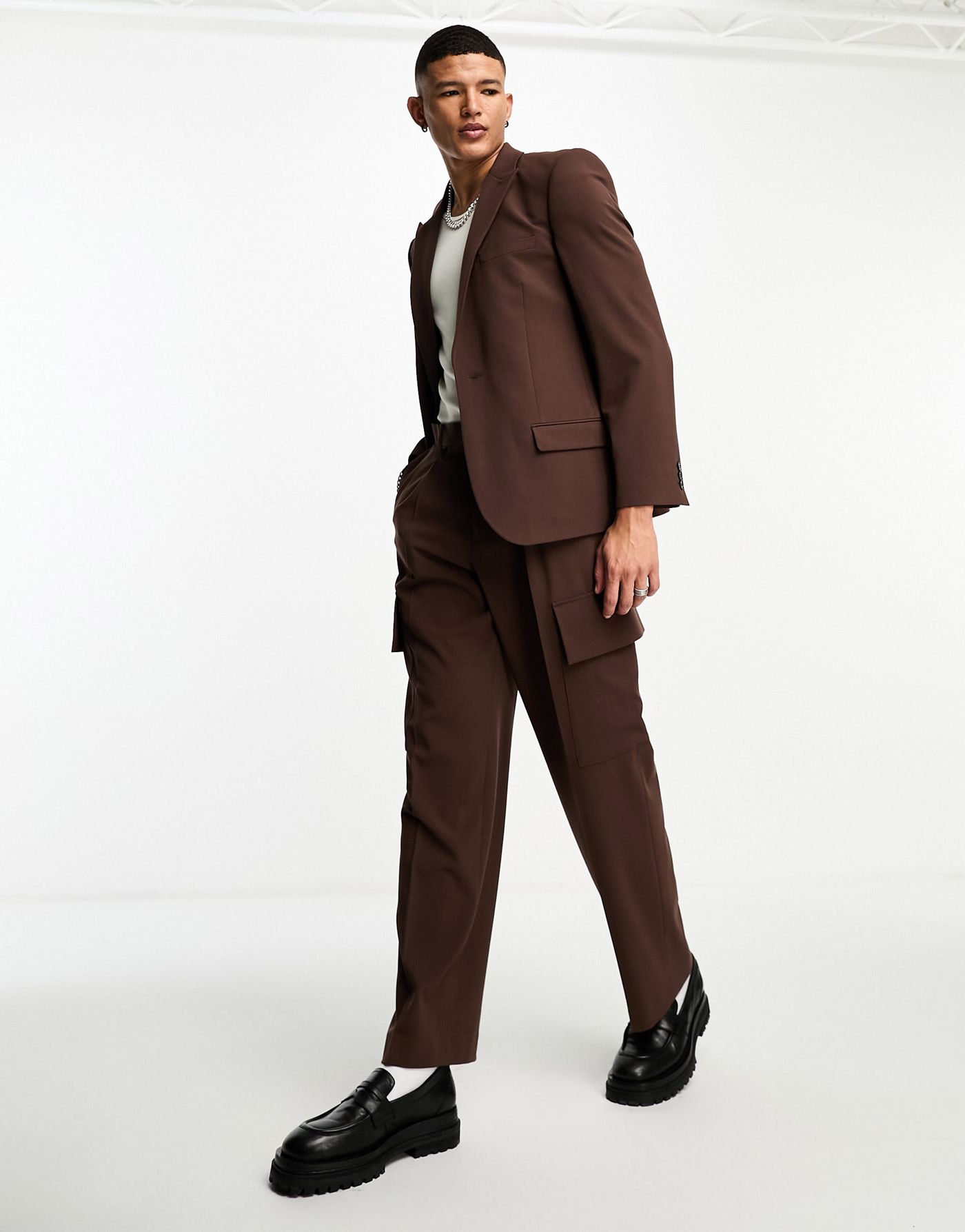 ASOS DESIGN skinny suit jacket in dark brown