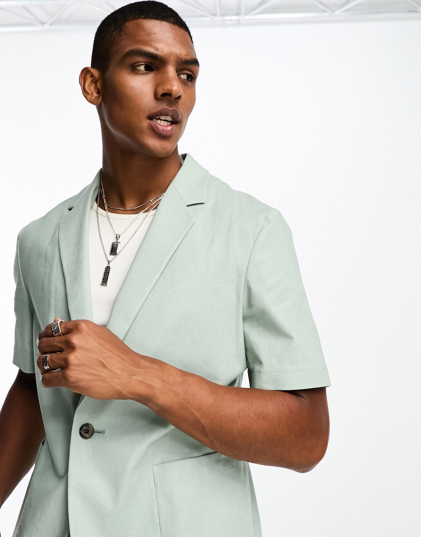 ASOS DESIGN short sleeved linen mix suit jacket in sage