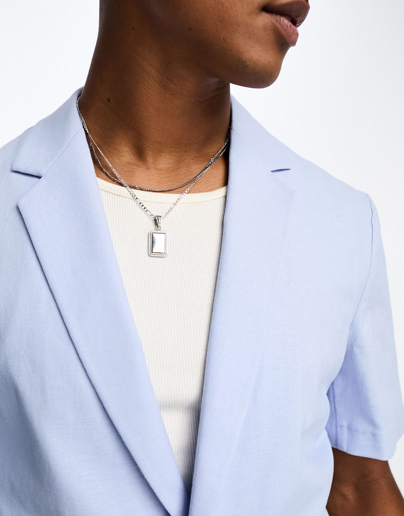 ASOS DESIGN slim short sleeved linen mix suit jacket in blue