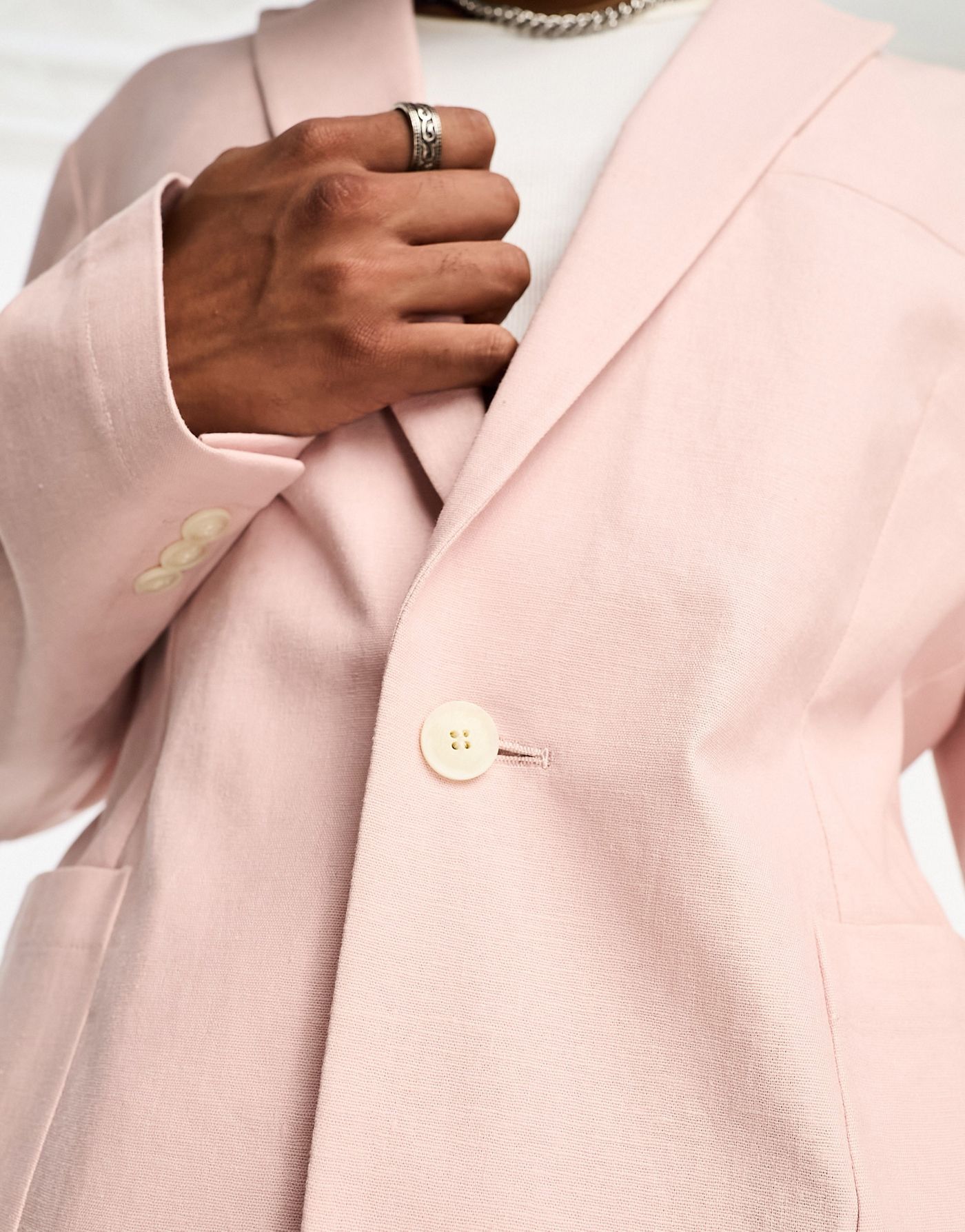 ASOS DESIGN skinny linen mix suit jacket in pink
