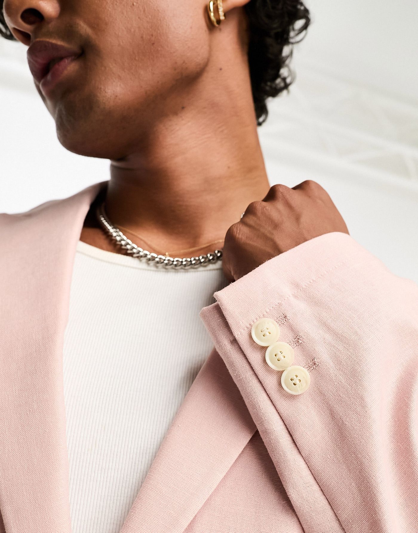 ASOS DESIGN skinny linen mix suit jacket in pink