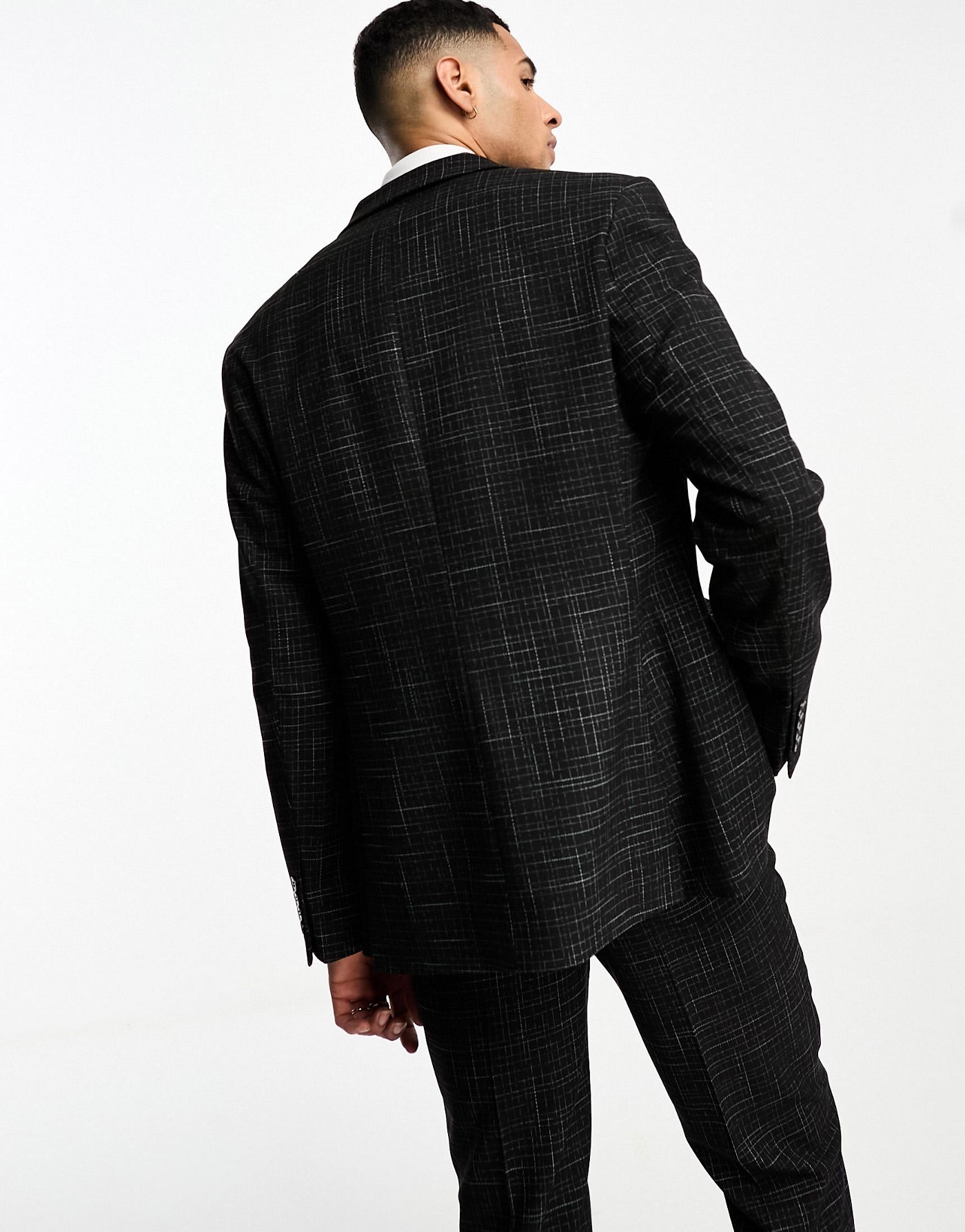 ASOS DESIGN slim suit jacket in crosshatch in black