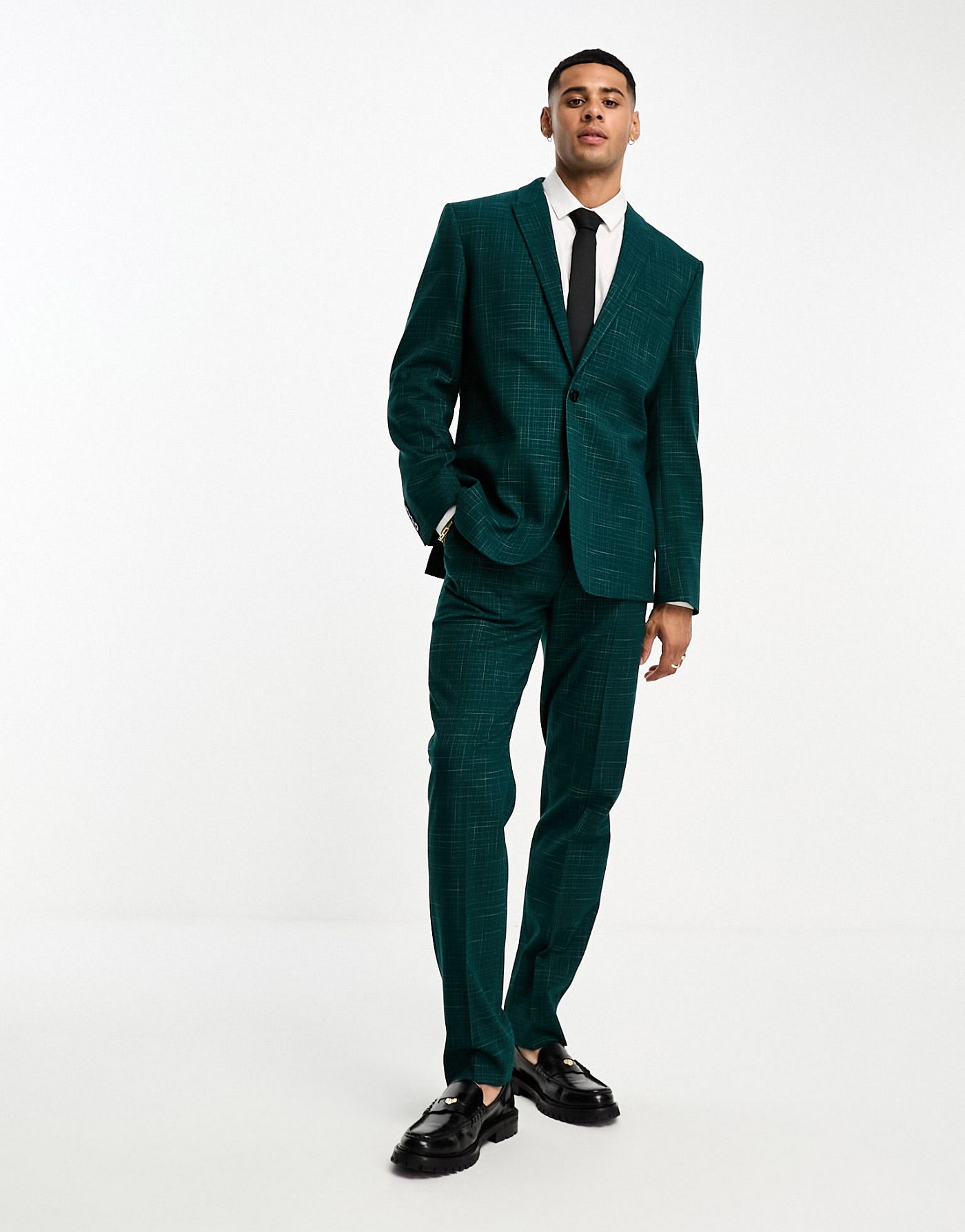 ASOS DESIGN slim suit jacket in crosshatch in green