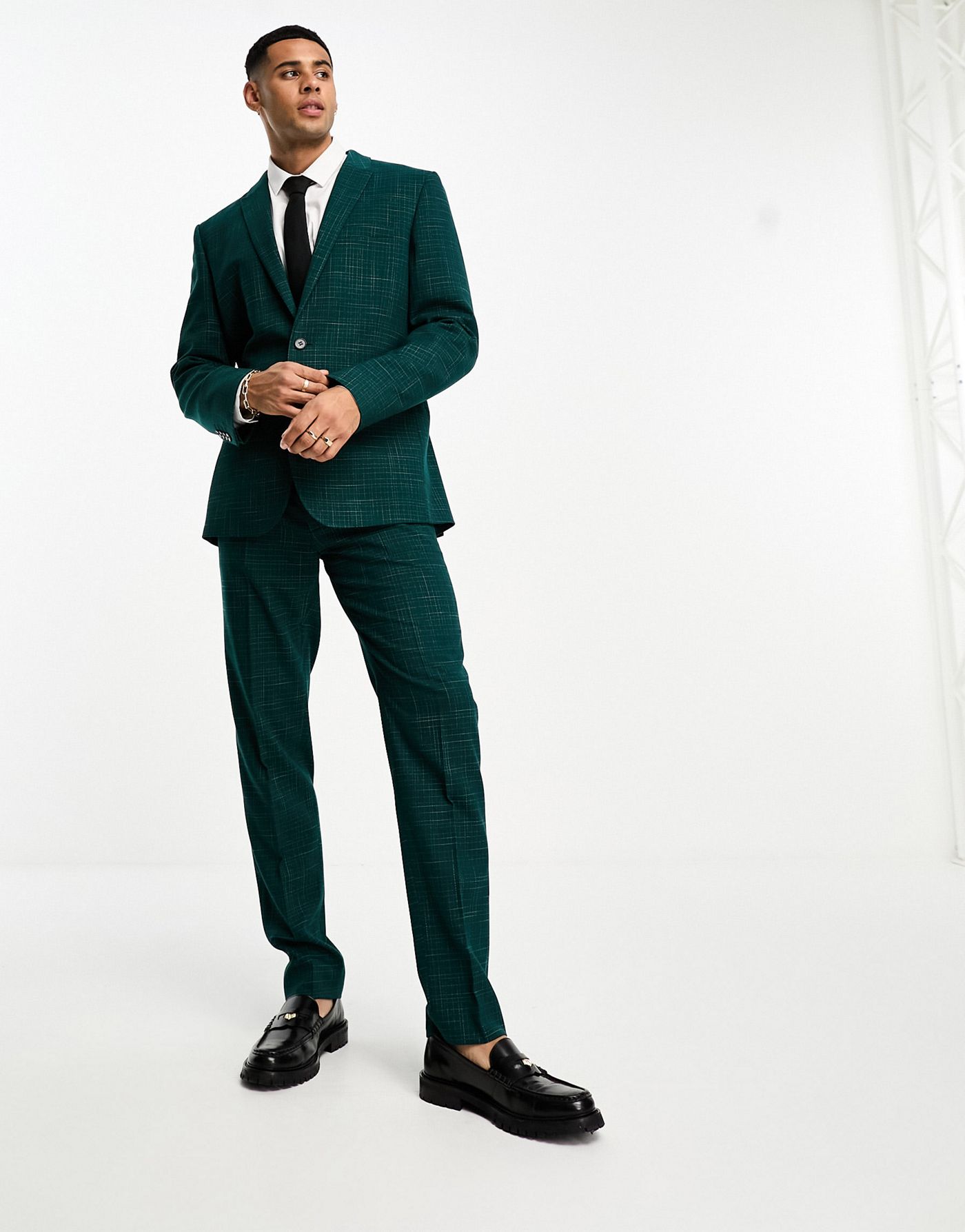 ASOS DESIGN slim suit jacket in crosshatch in green