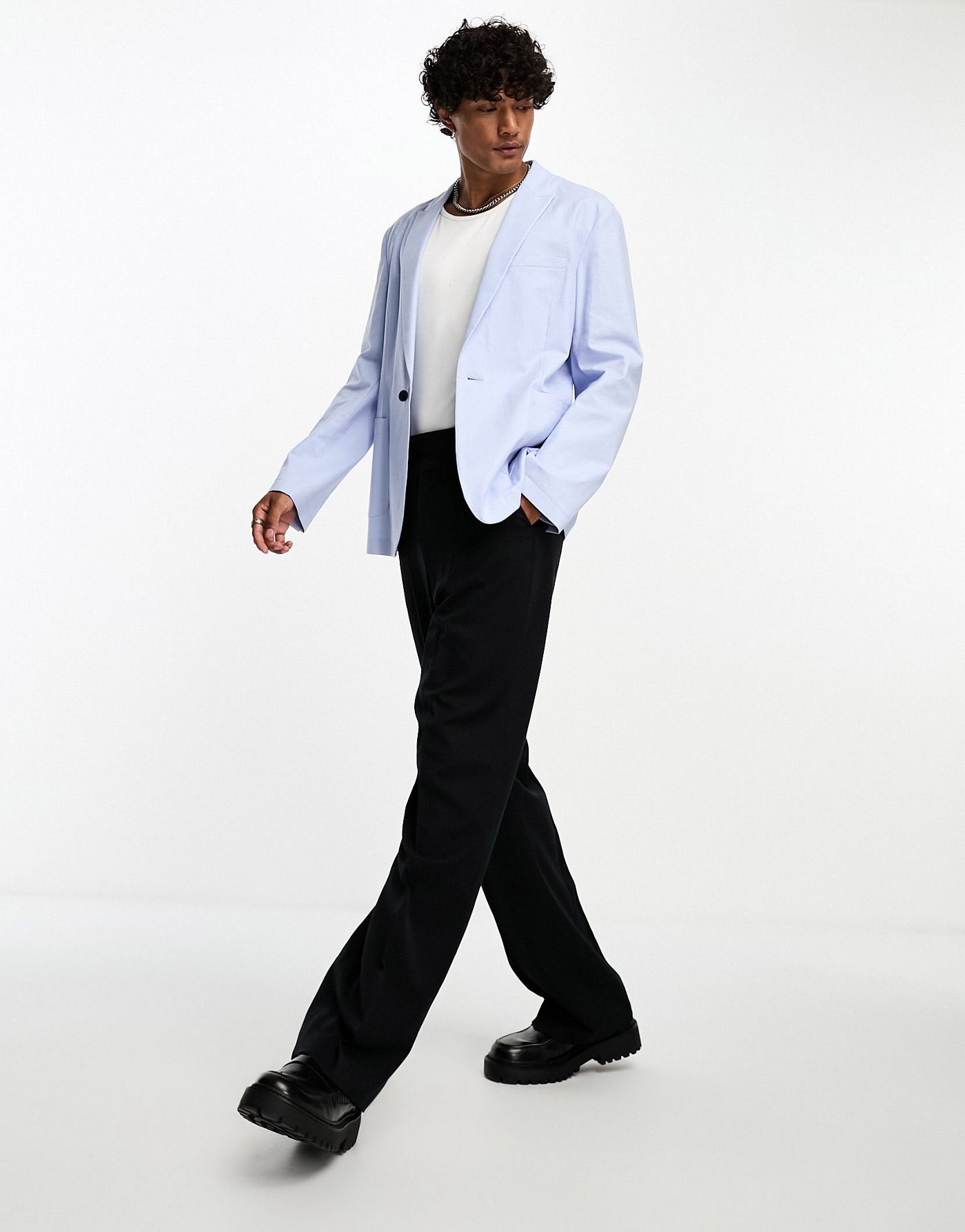 ASOS DESIGN skinny linen mix suit jacket in blue