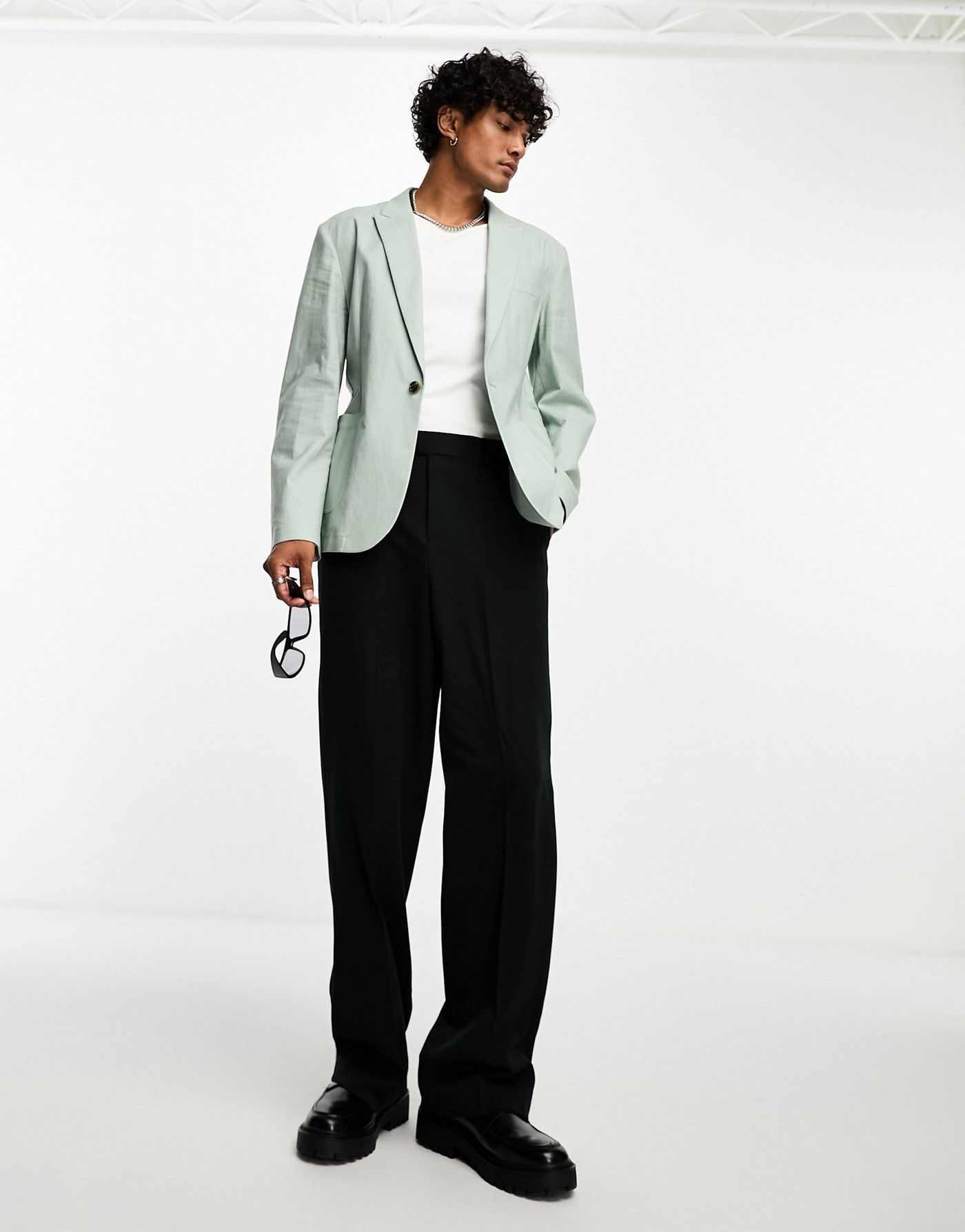ASOS DESIGN skinny linen mix suit jacket in sage