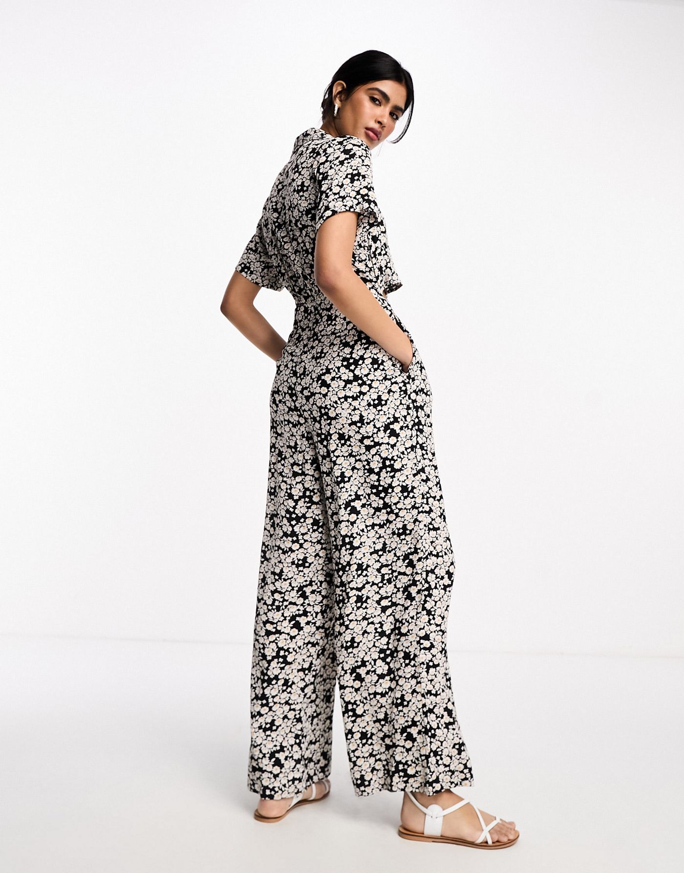 ASOS DESIGN 2 in 1 shirt jumpsuit in ditsy floral