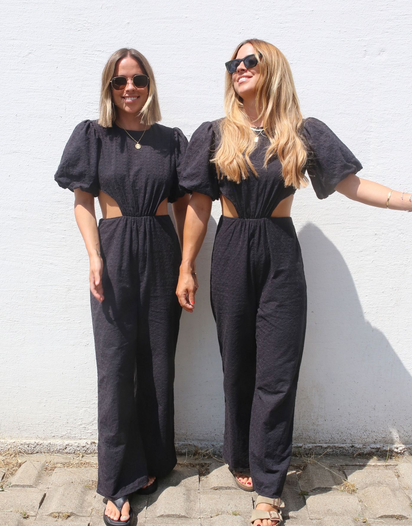 Labelrail x Collyer Twins broderie puff sleeve cut-out detail jumpsuit in black 