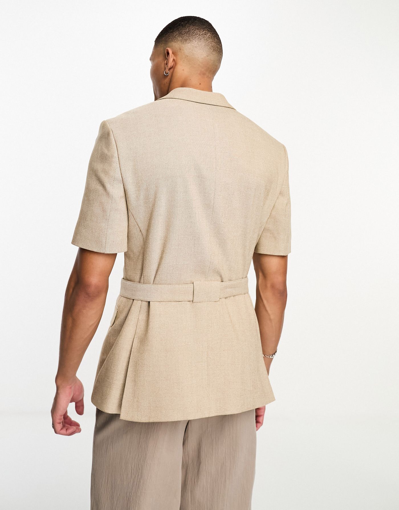 ASOS DESIGN short sleeved belted suit jacket in light brown