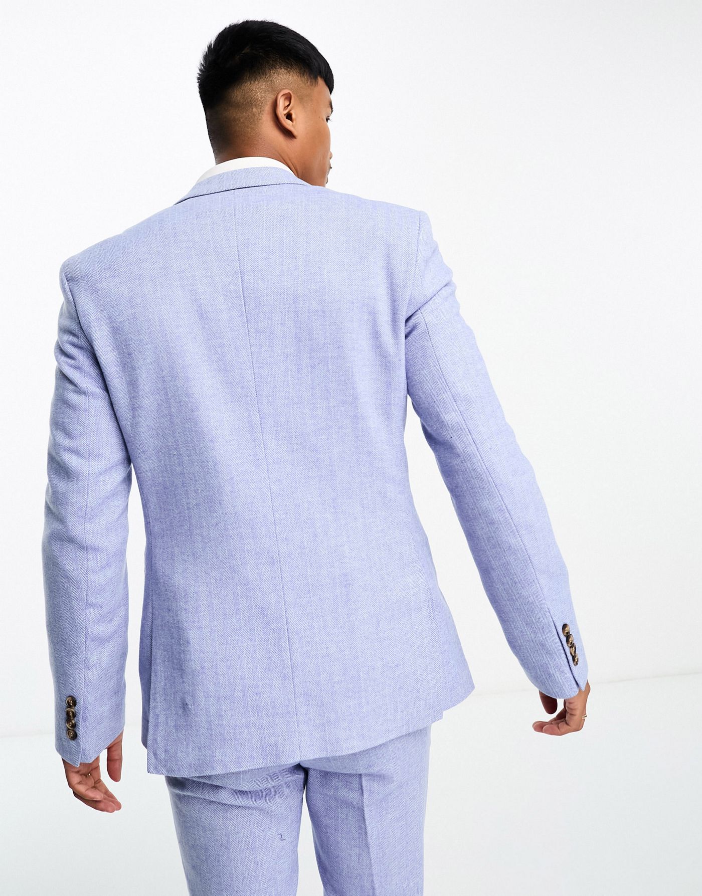 ASOS DESIGN skinny wool mix suit jacket in pastel blue herringbone