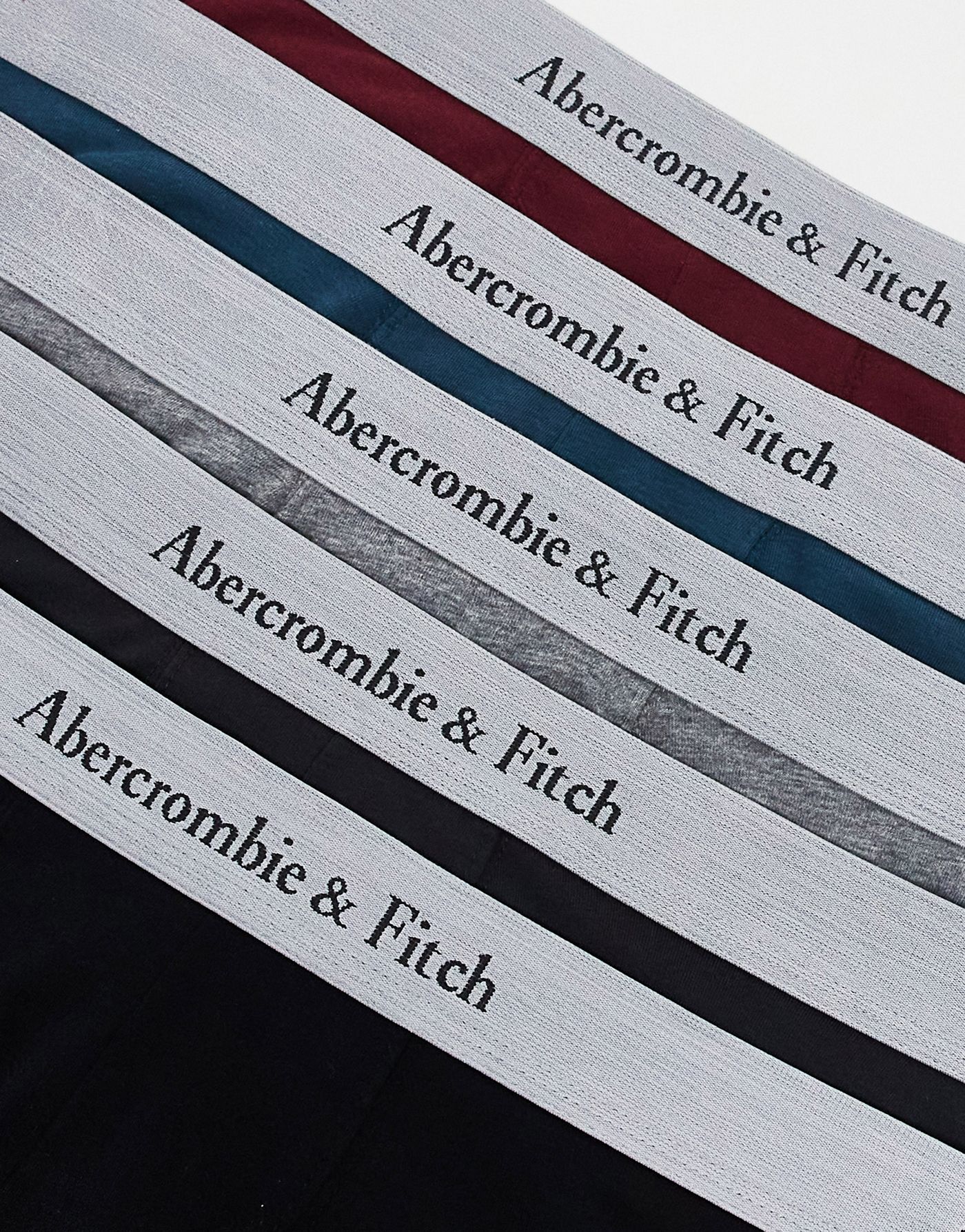 Abercrombie & Fitch 5 pack contrast logo waistband trunks in burgundy/blue/black/greys