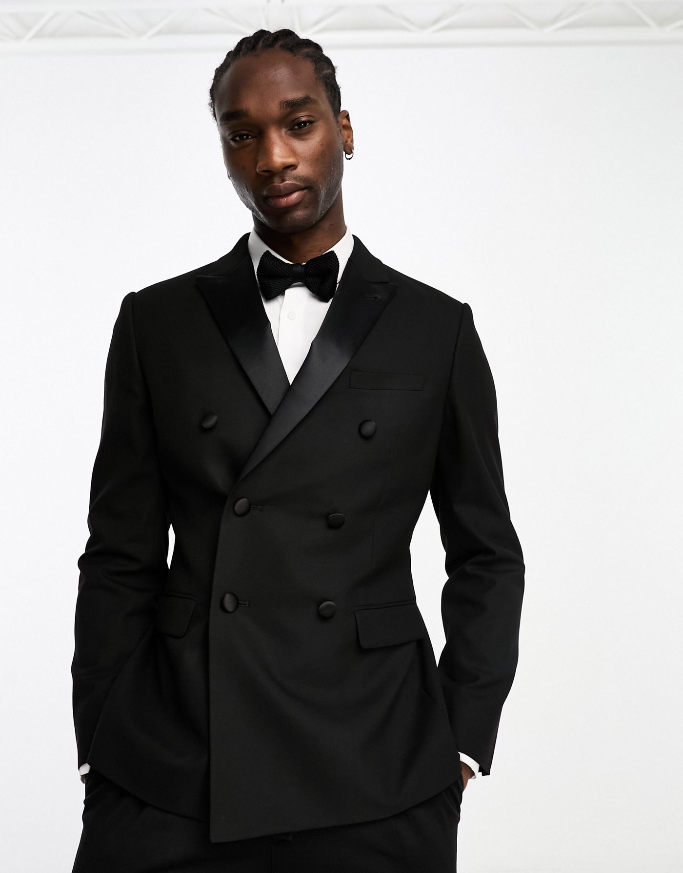 ASOS DESIGN slim double breasted tuxedo suit jacket in black