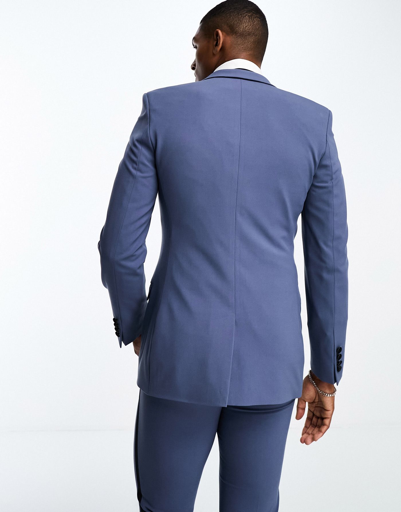 ASOS DESIGN super skinny tuxedo suit jacket in airforce blue