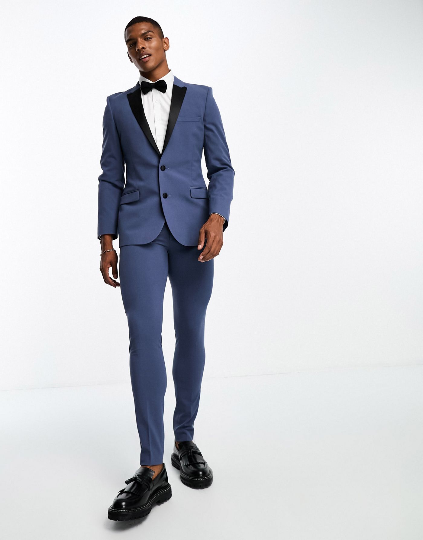 ASOS DESIGN super skinny tuxedo suit jacket in airforce blue