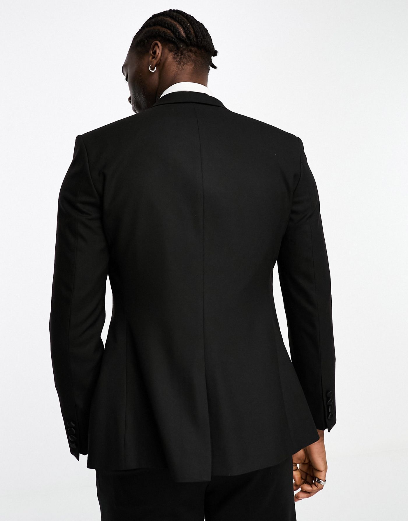 ASOS DESIGN skinny double breasted tuxedo suit jacket in black
