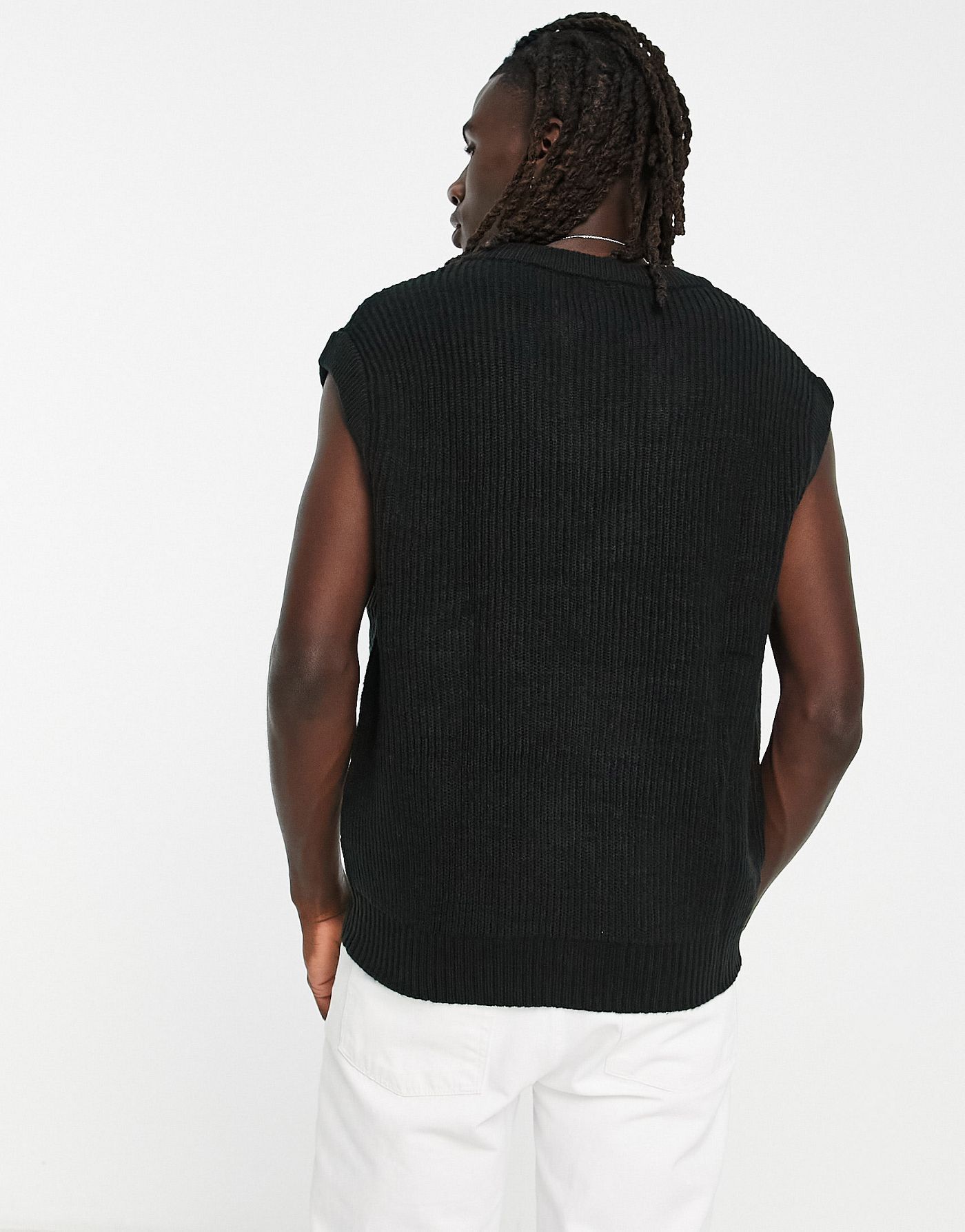 Bershka chunky knit sweater vest in black