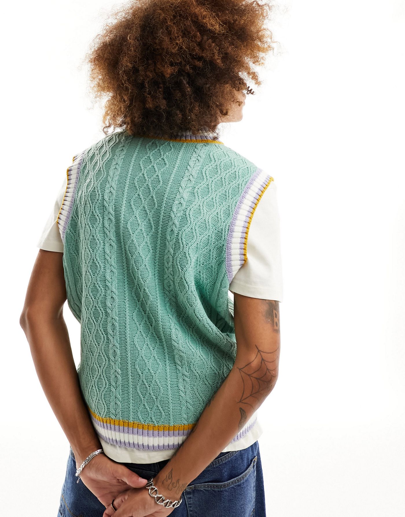 ASOS DESIGN oversized cable knit cricket tank in green