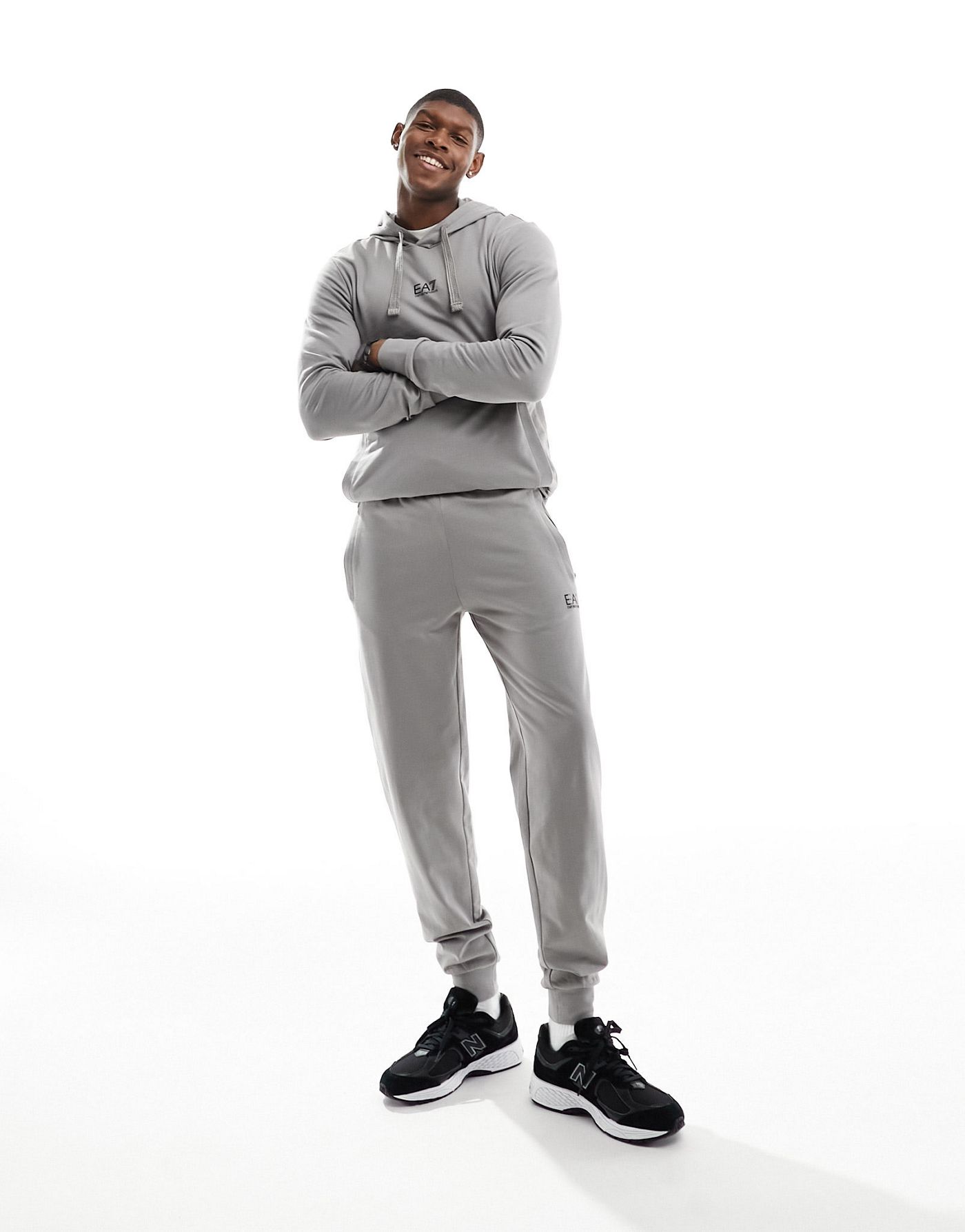 EA7 logo hoodie and joggers tracksuit in grey