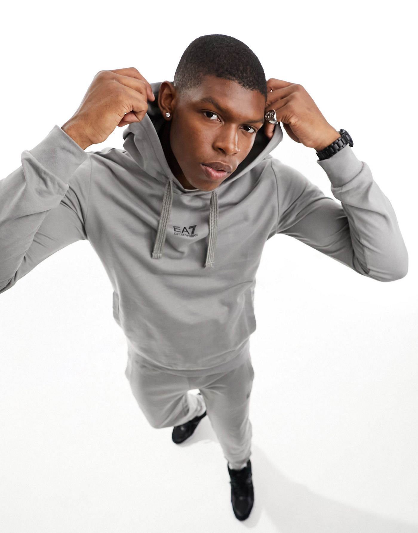 EA7 logo hoodie and joggers tracksuit in grey