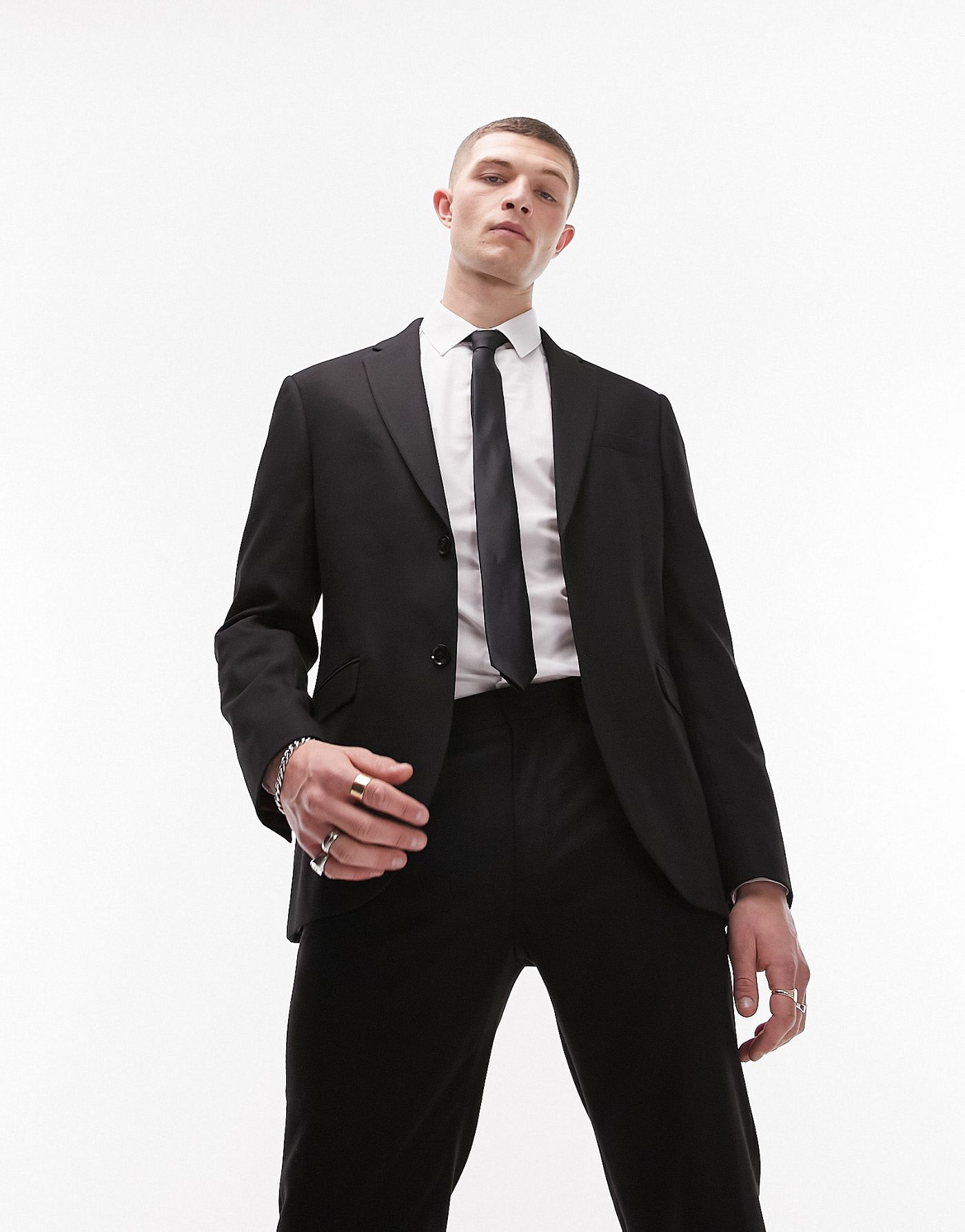 Topman skinny textured suit jacket in black