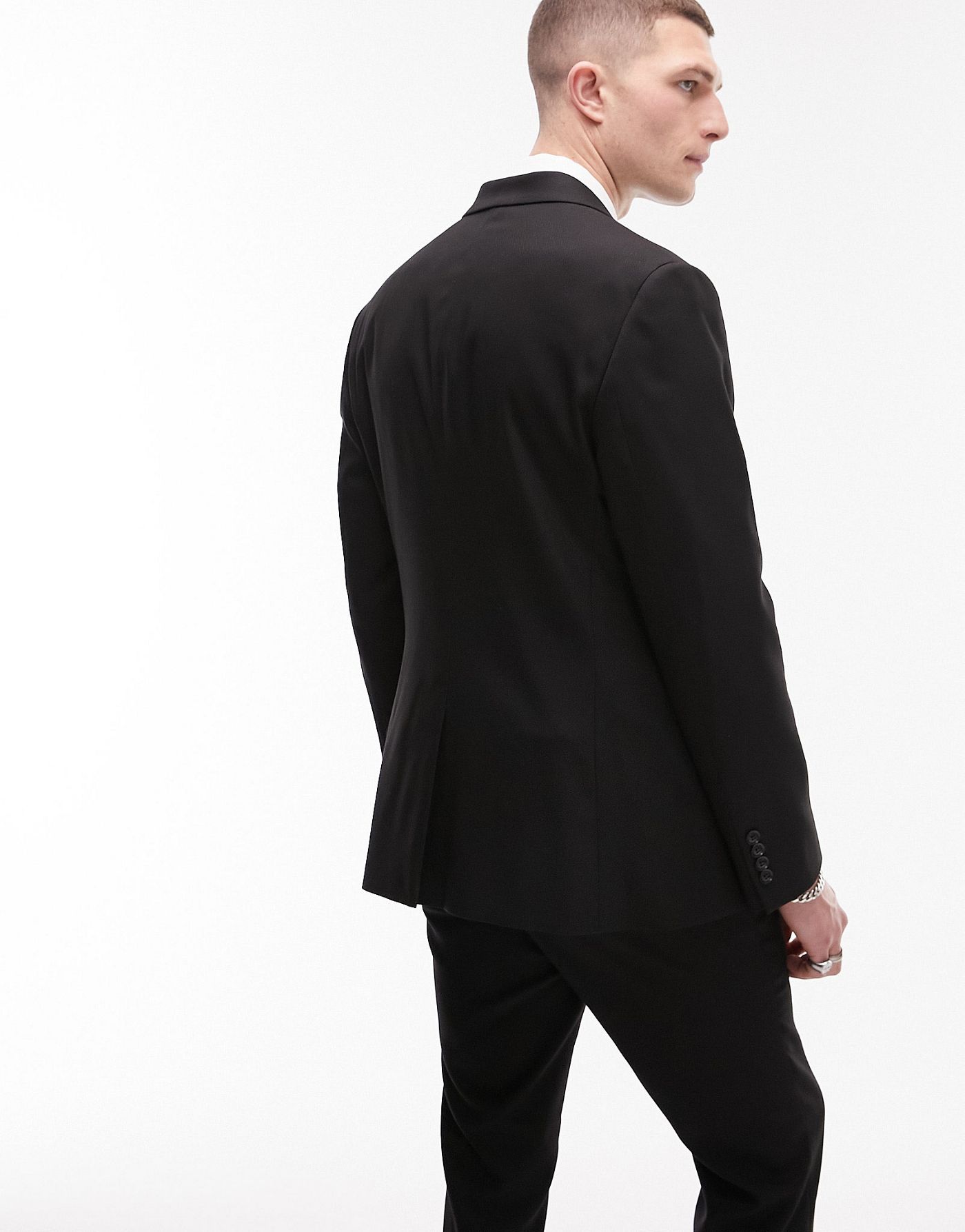 Topman skinny textured suit jacket in black