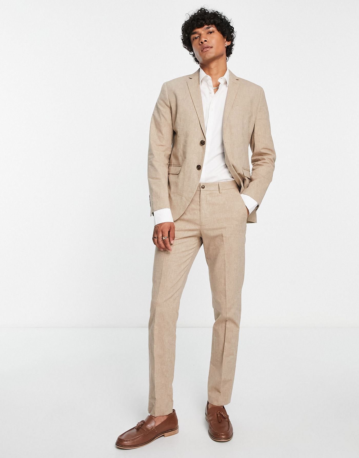 Jack & Jones Premium slim fit suit jacket in beige linen mix   