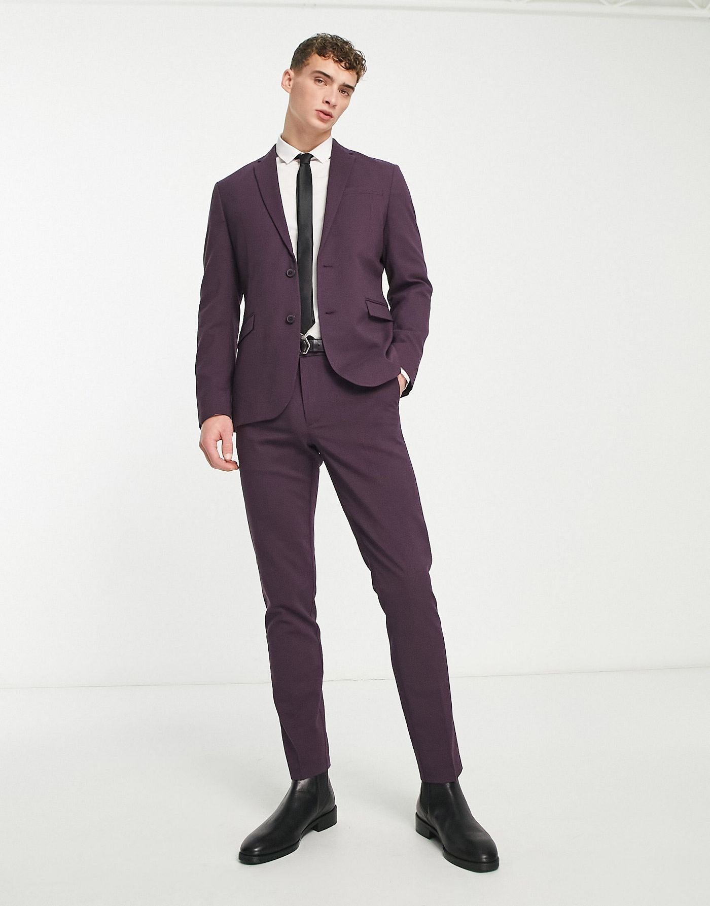 New Look skinny suit jacket in dark plum 
