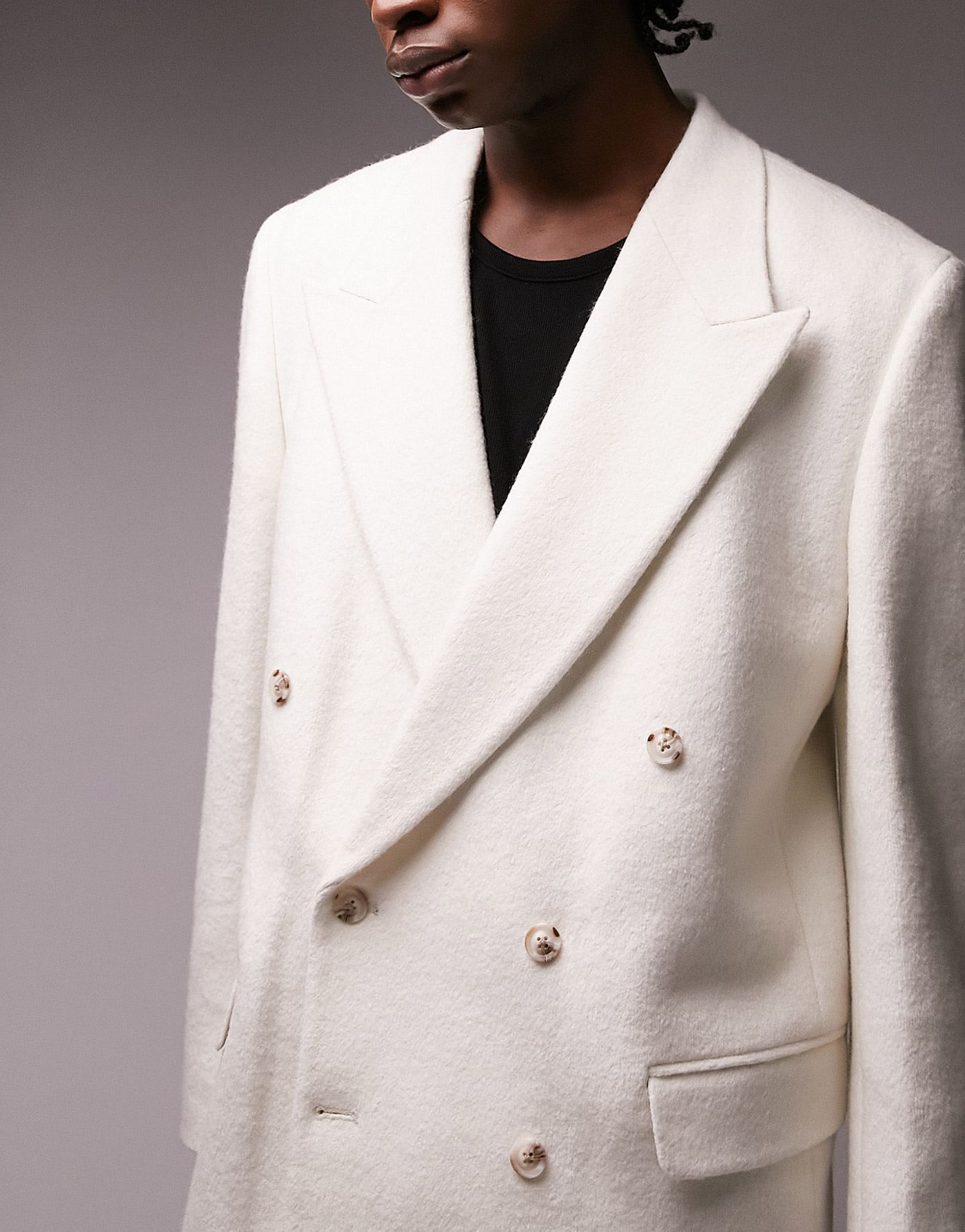 Topman Premium boxy oversized wool mix teddy suit jacket in white
