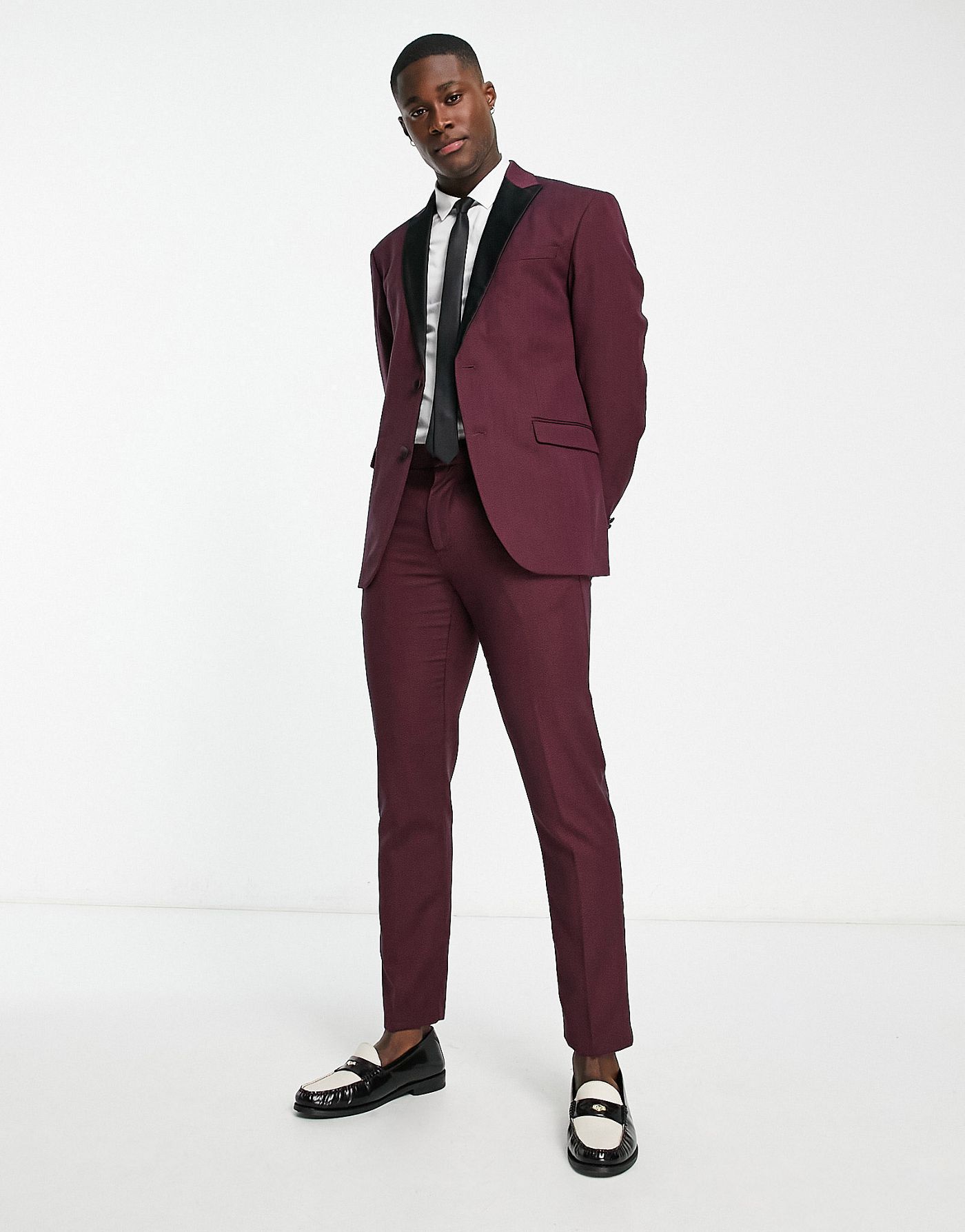 New Look slim suit jacket in burgundy 