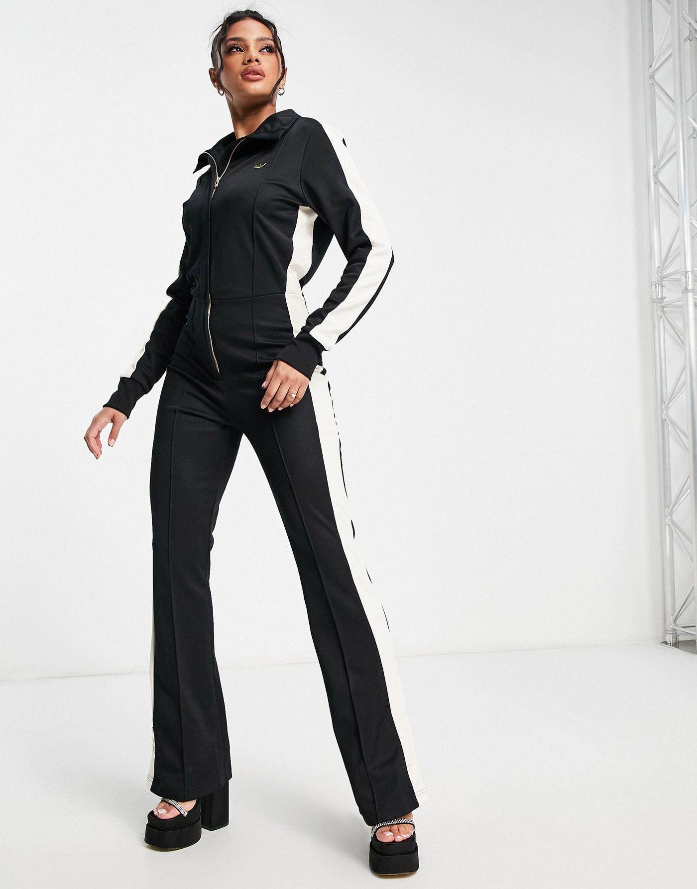 adidas Originals 'ski chic' jumpsuit in black 
