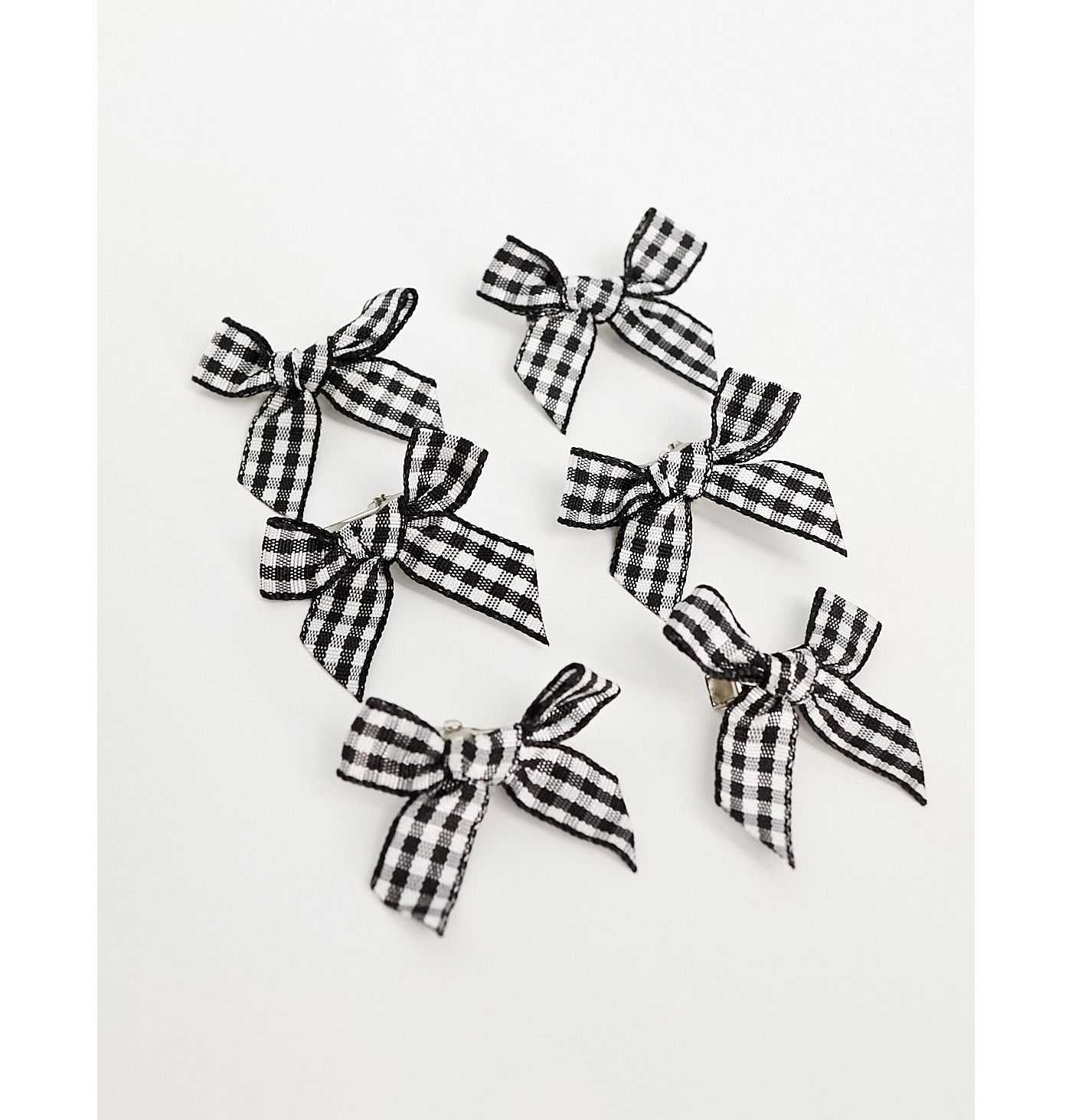 DesignB London mini gingham bow hair clips in black and white 