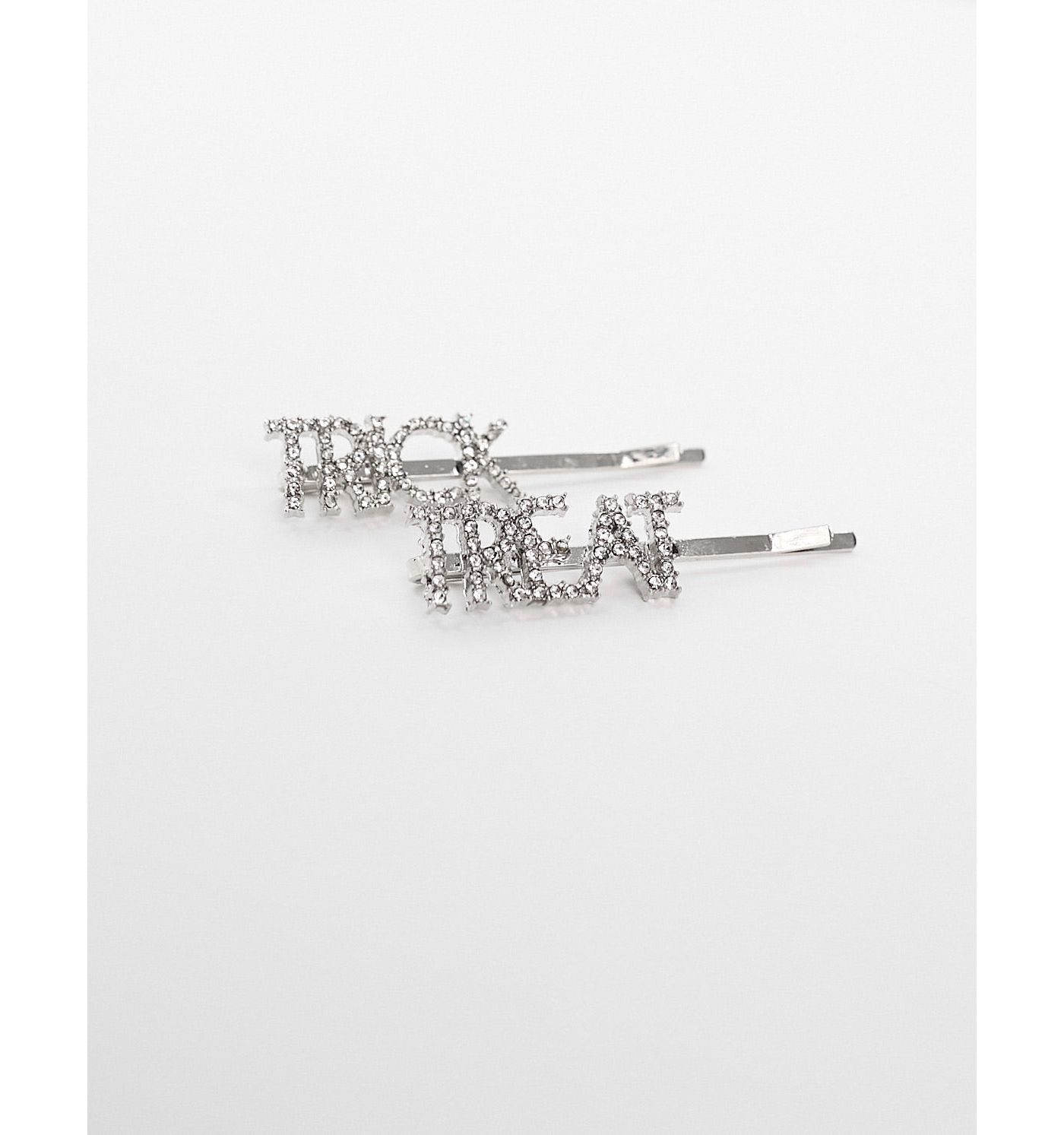 DesignB London halloween trick or treat hair slides in silver