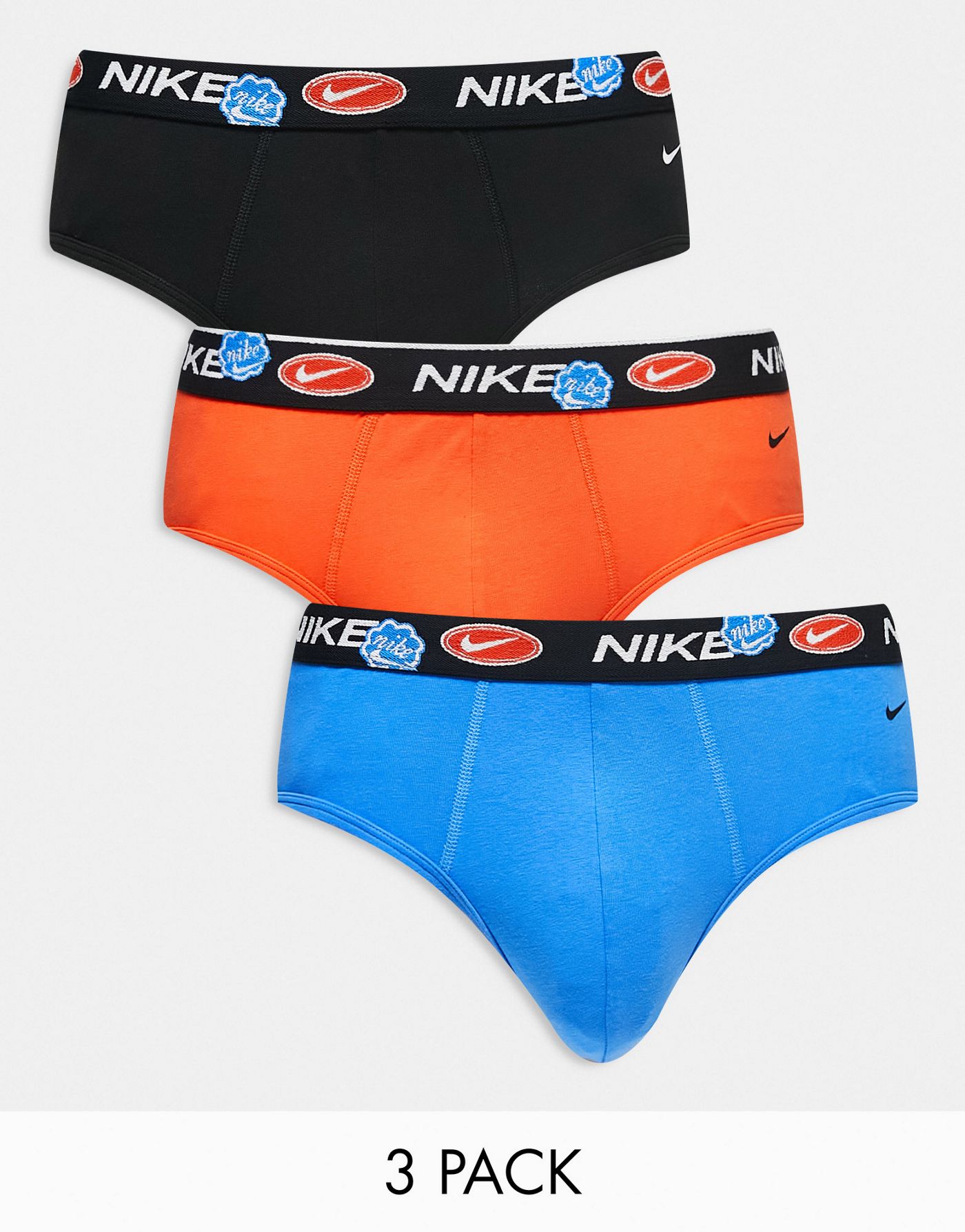 Nike Everyday Cotton Stretch trunks 3 pack in black/blue/orange