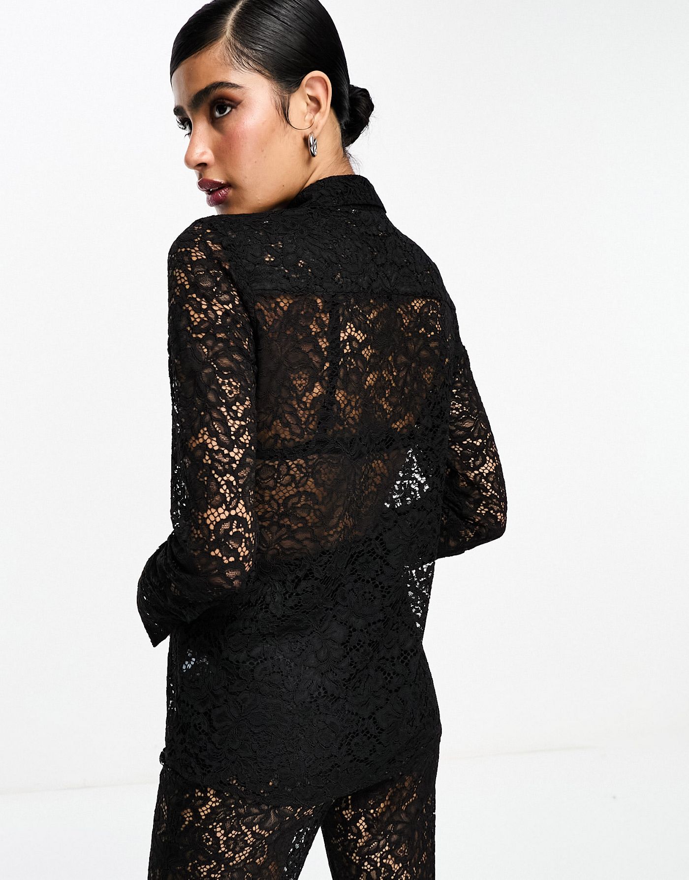 & Other Stories co-ord sheer lace long sleeve shirt in black 