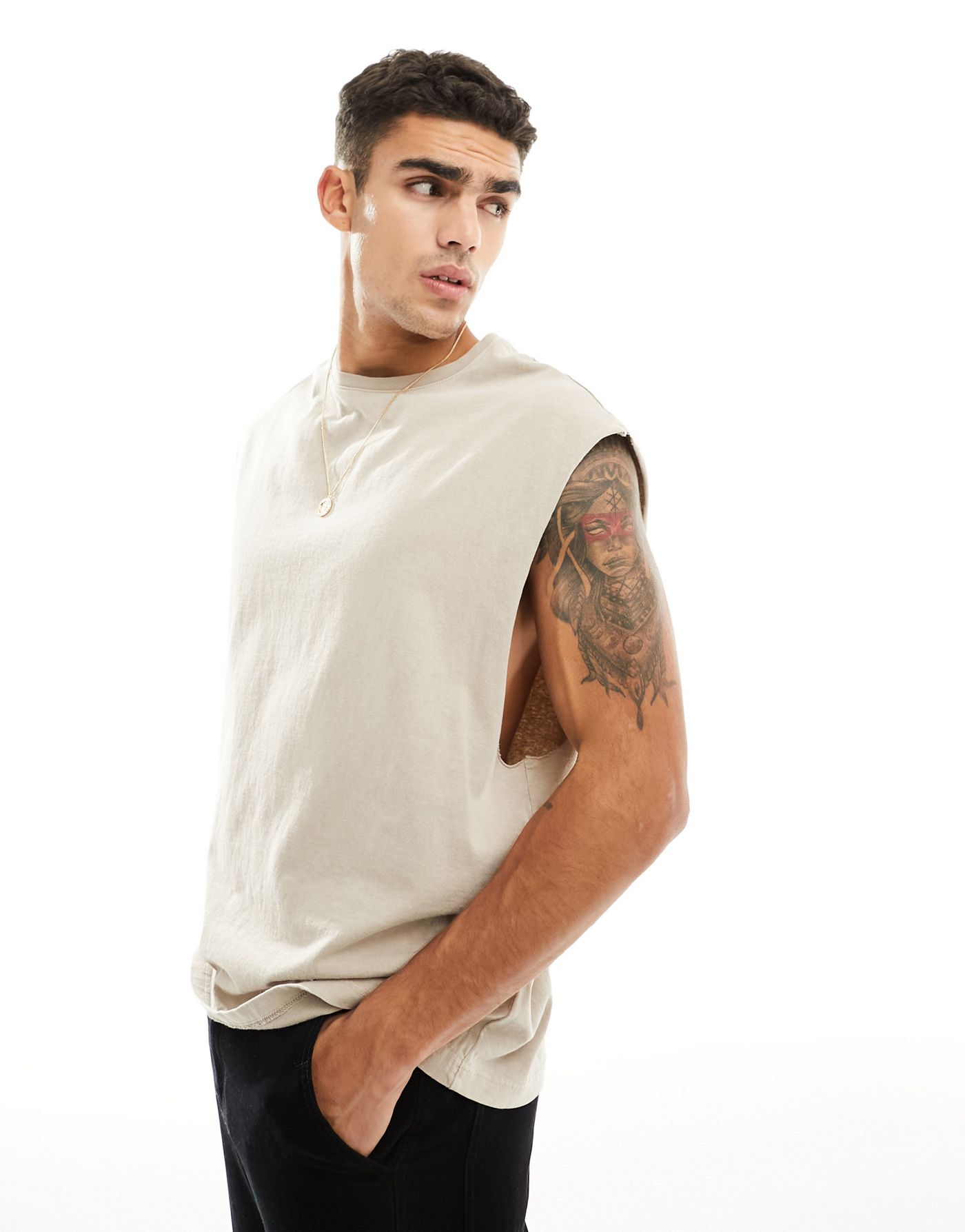 River Island washed tank in stone