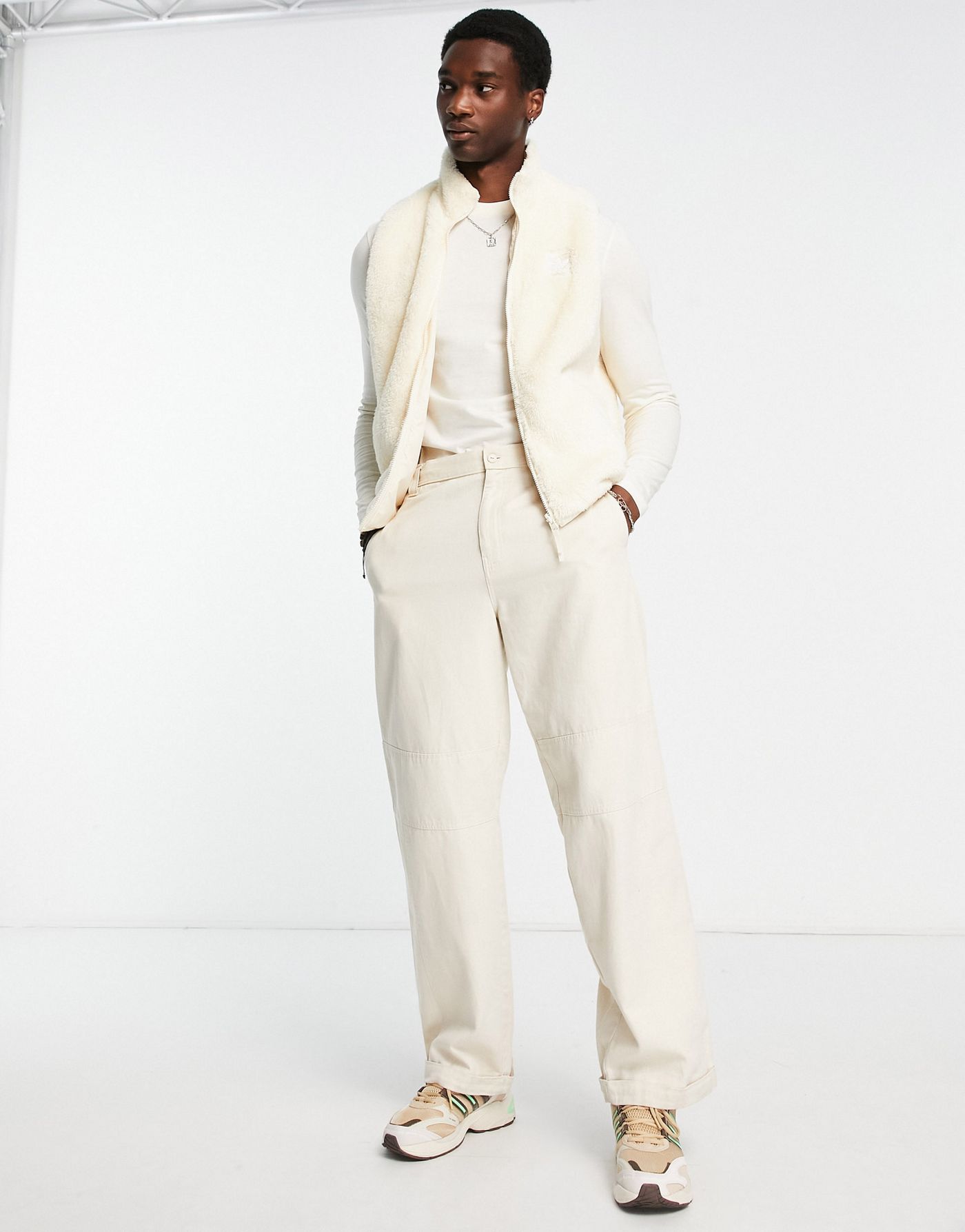 adidas Originals Essentials+ fluffy full zip gilet in wonder white