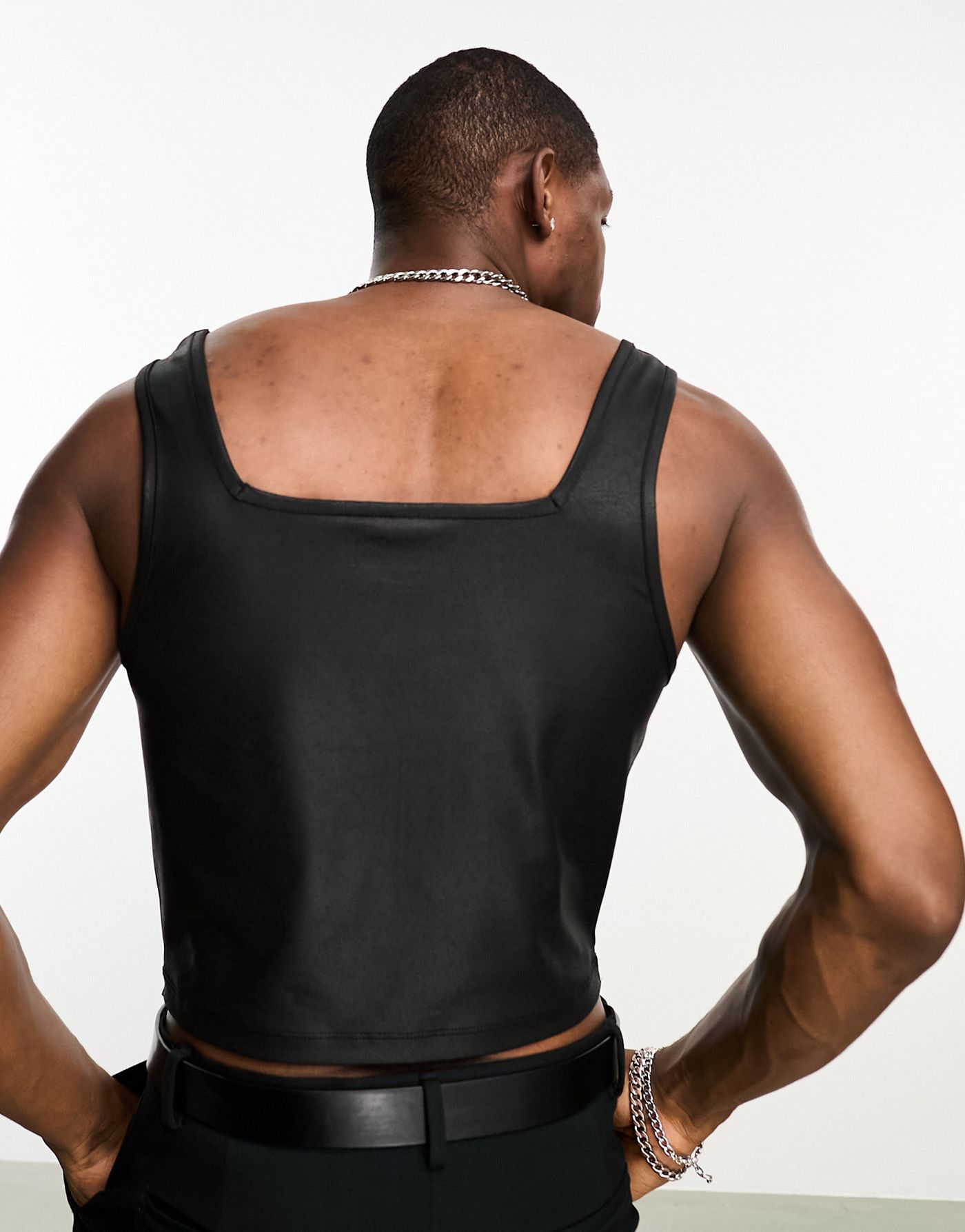 ASOS DESIGN muscle fit corset vest in black faux leather