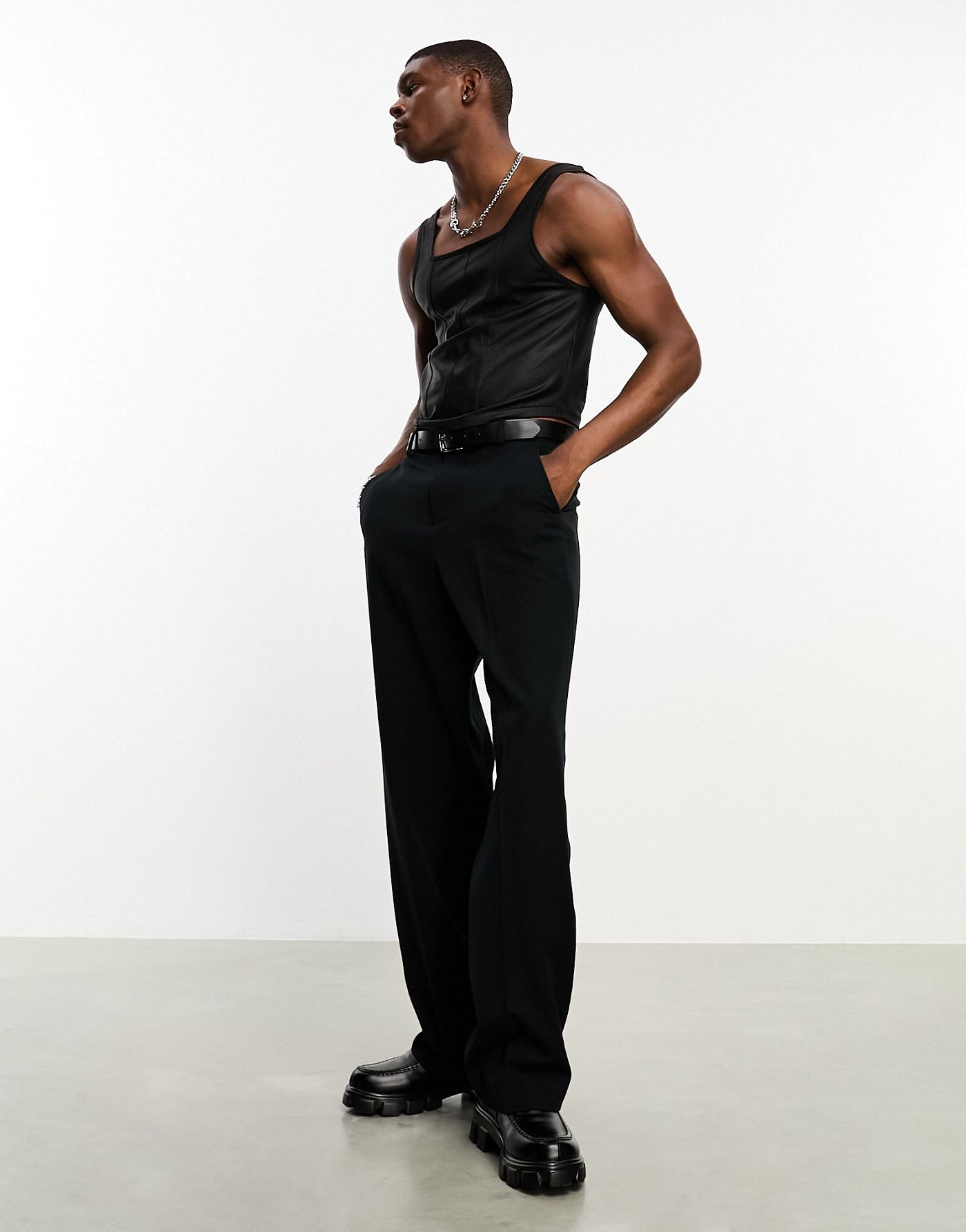 ASOS DESIGN muscle fit corset vest in black faux leather