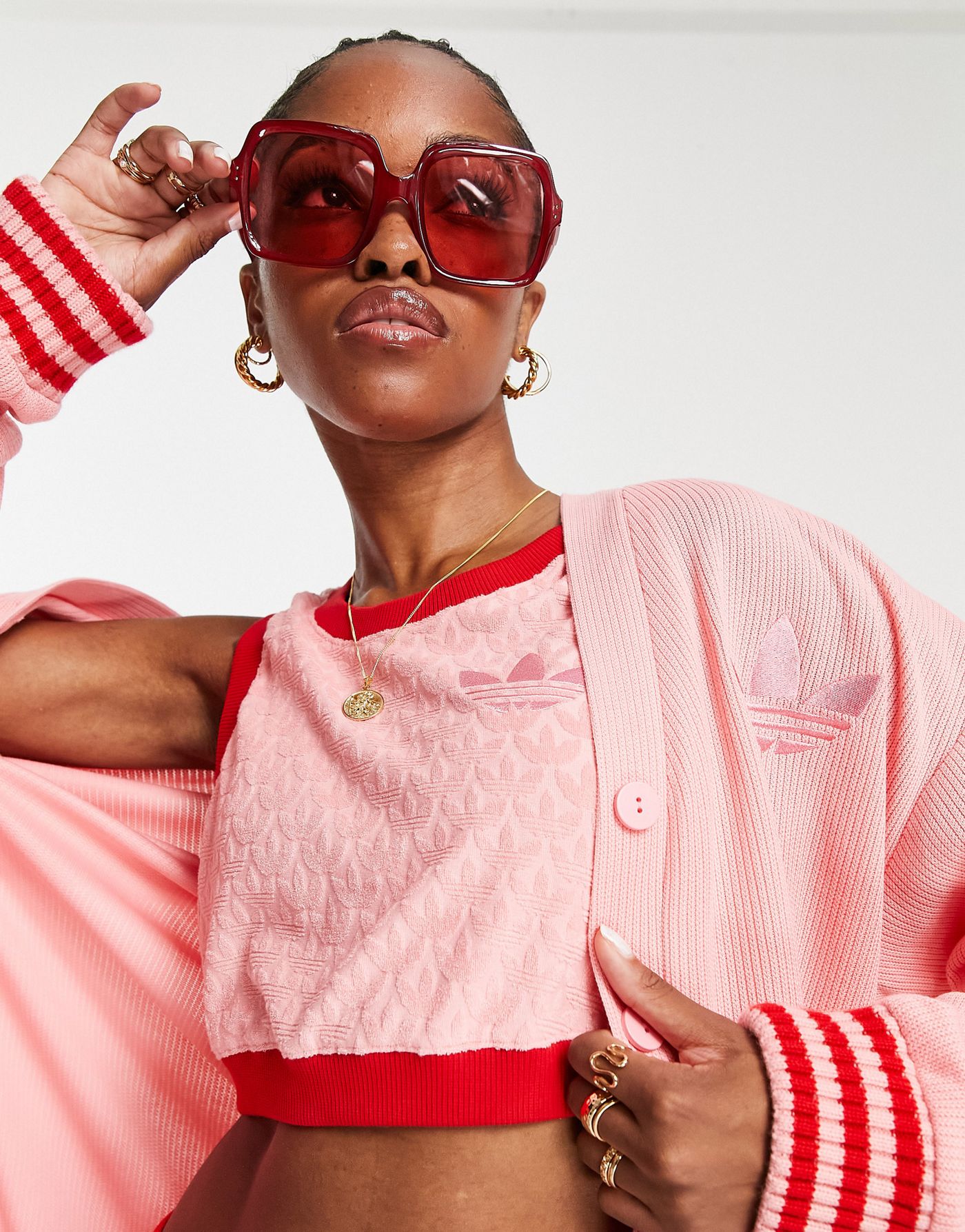 adidas Originals 'adicolor 70s' monogram cropped vest in pink